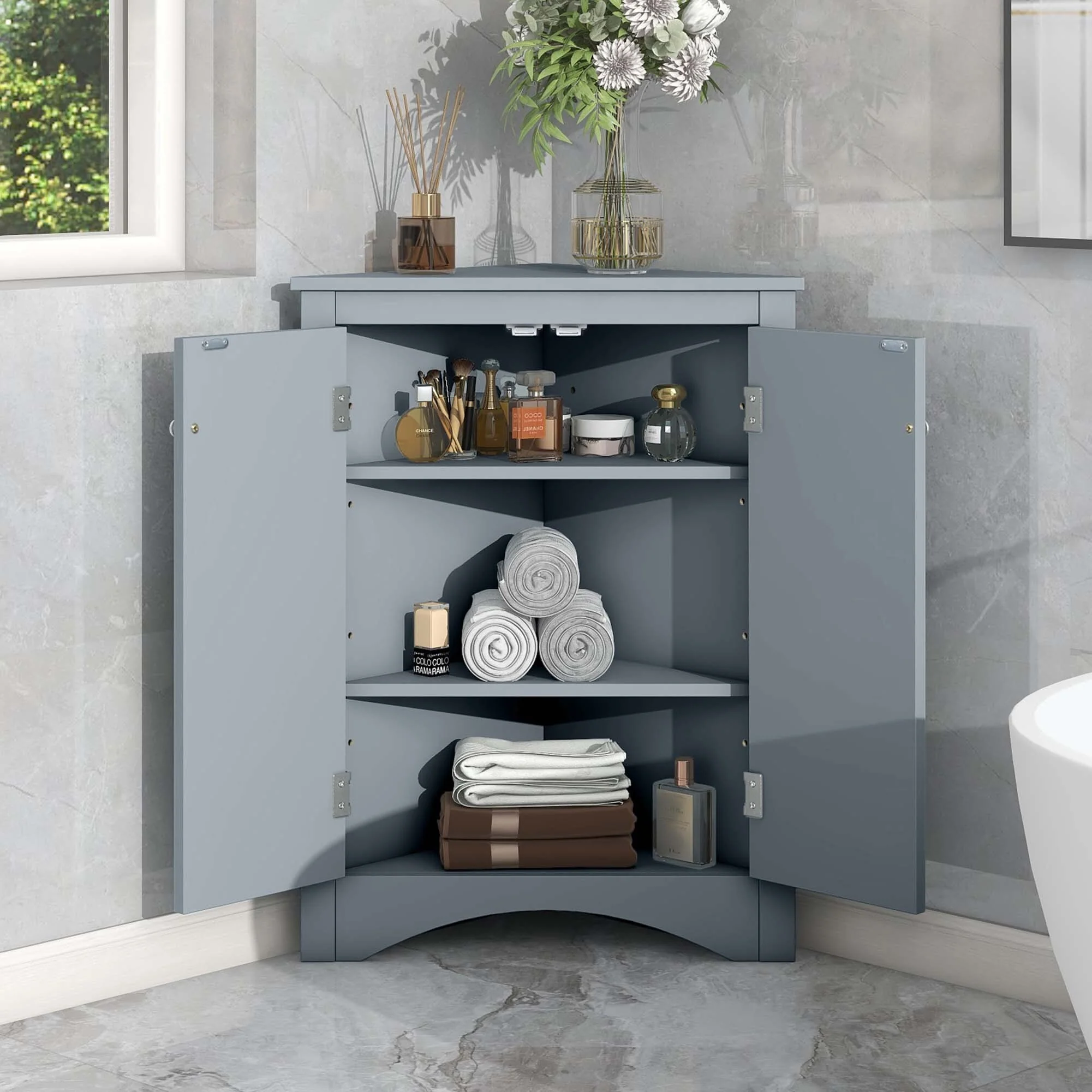 Triangle Bathroom Storage Cabinet with Adjustable Shelves