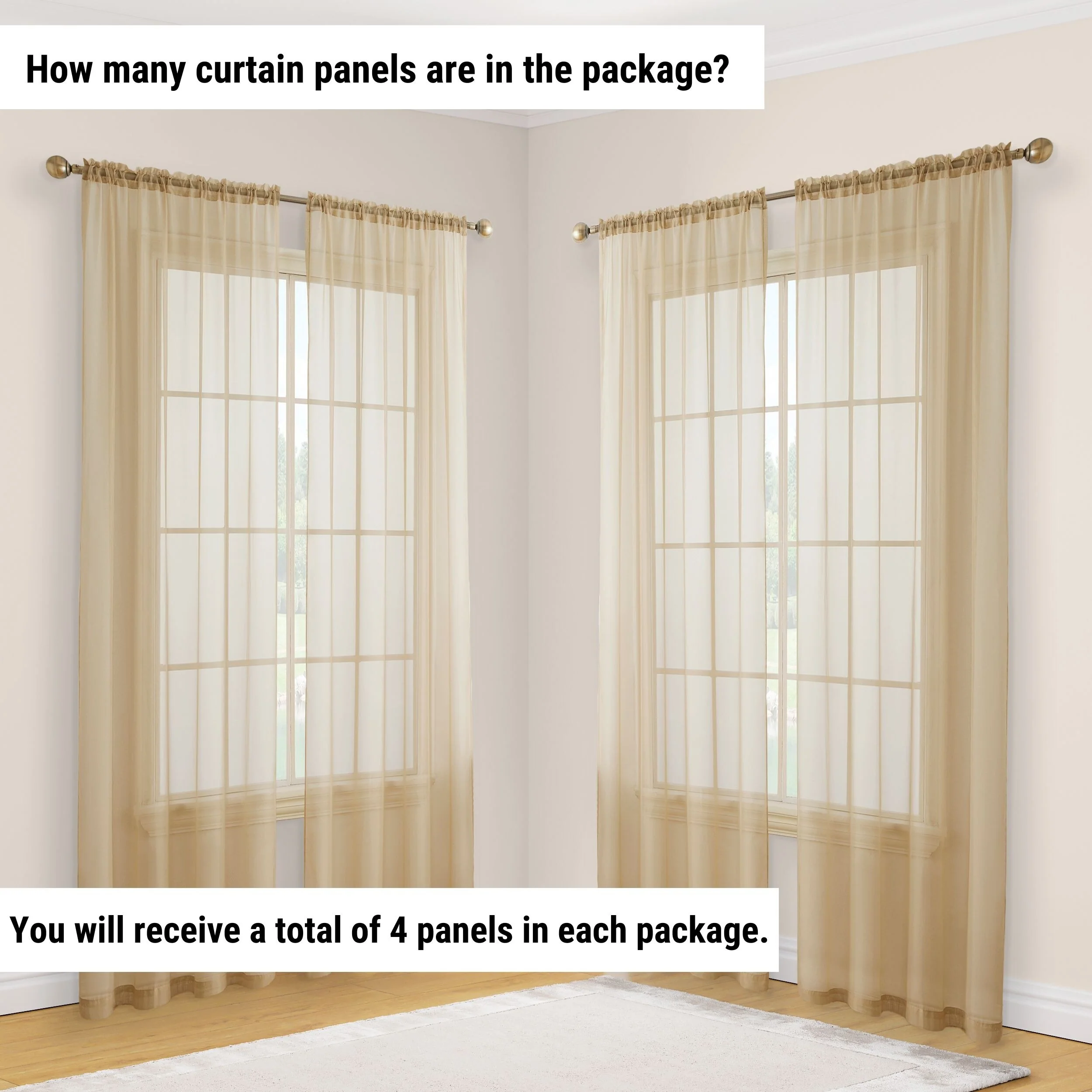 HLC.me Geneva Sheer Voile Window Treatment Rod Pocket Curtain Panels Bedroom and Living Room (Set of 4)
