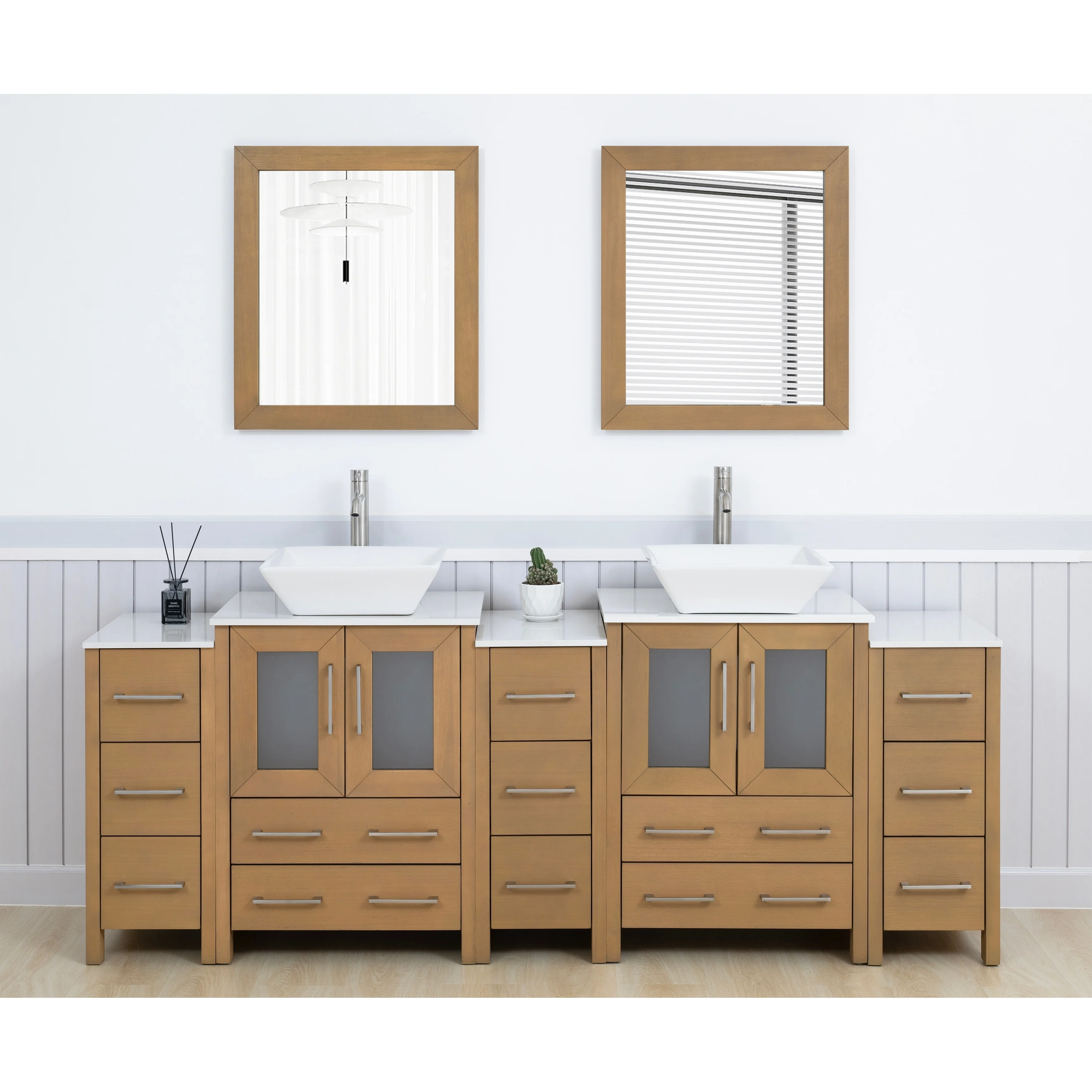 Vanity Art 84-Inch Double Sink Bathroom Vanity Set with Engineered Marble Top and Free Mirror - 84 W X 18.5 D X 31.1 H