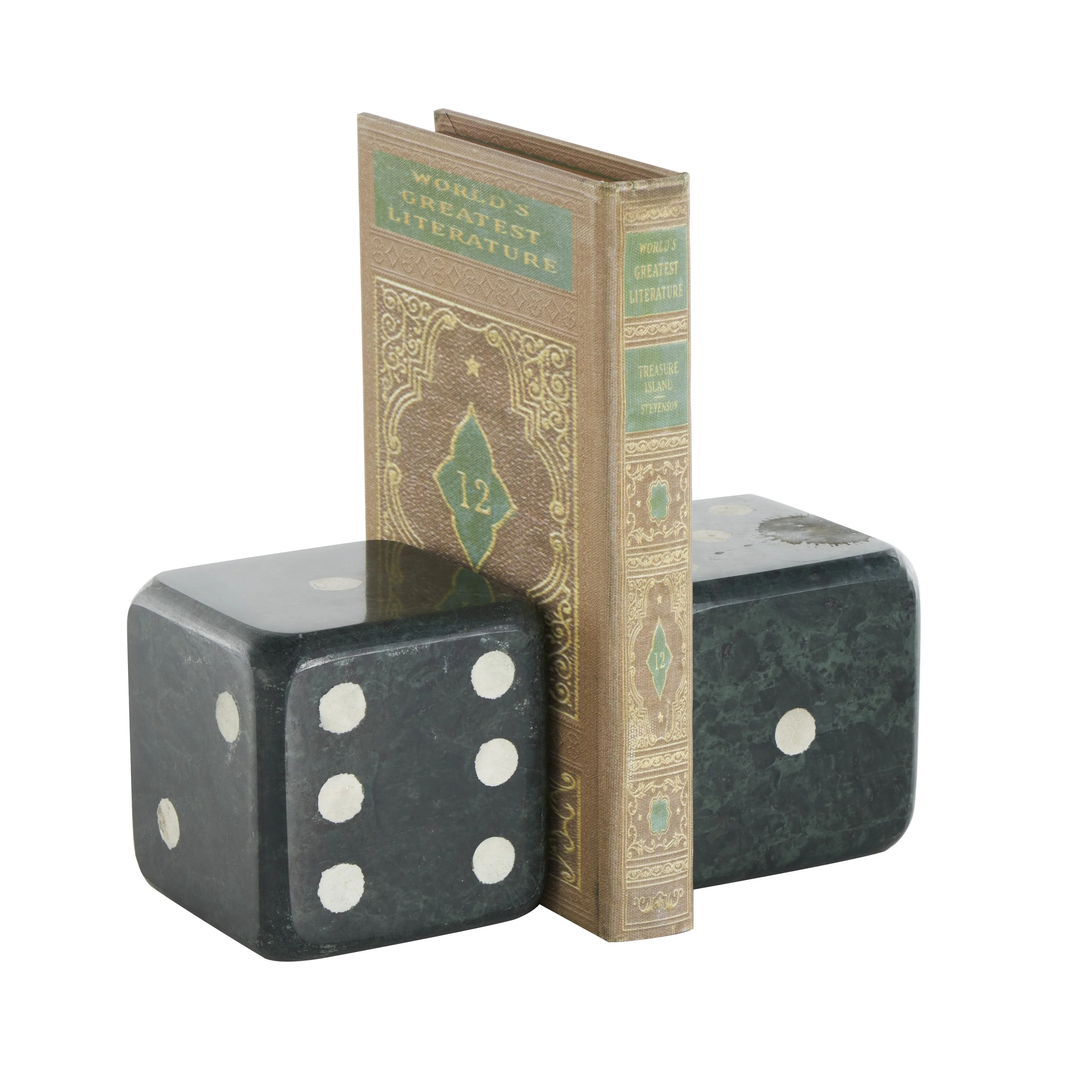 Marble Dice Decorative Bookends - Set of 2 Black, White or Green - Roche River Decor