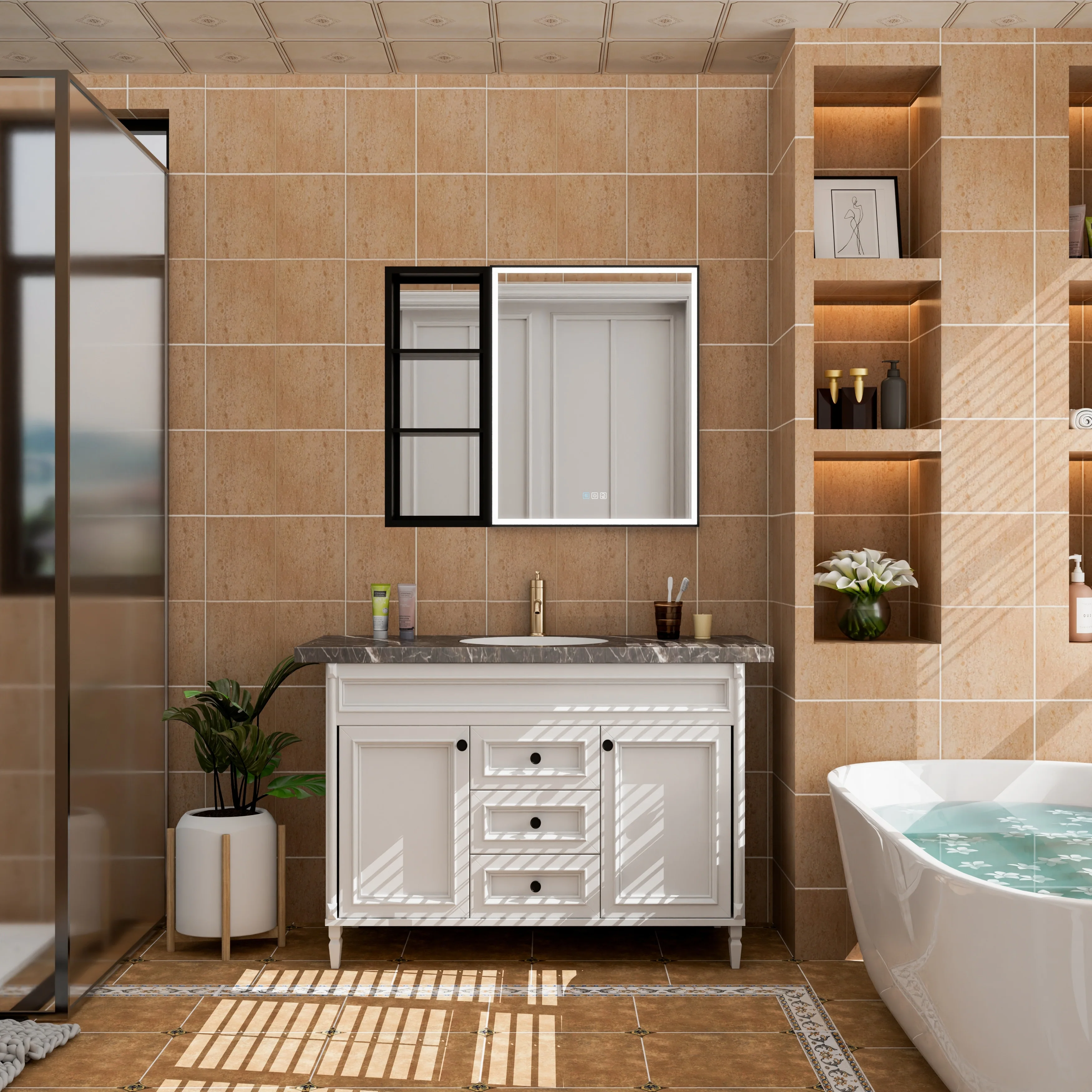 30 in. H Recessed or Surface Wall Mounted LED Mirror Cabinet With Black Side Cabinet