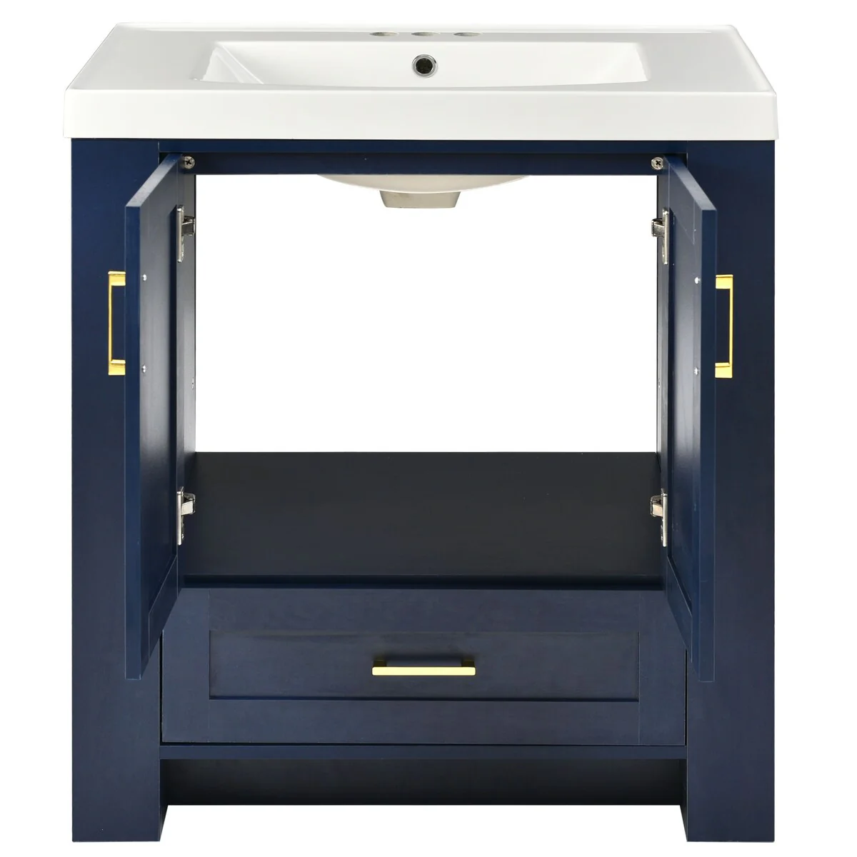 30 in. W x 18.1 in. D x 31.5 in. H Bath Vanity with White Resin Sink and Double-sided Storage Shelf