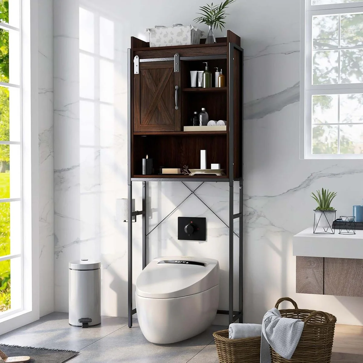 Over-The-Toilet Storage Cabinet Bathroom w/ Sliding Barn Door