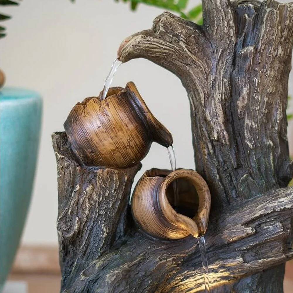 Decorative 4 Tier Broken Pot Water Fountain with LED Light