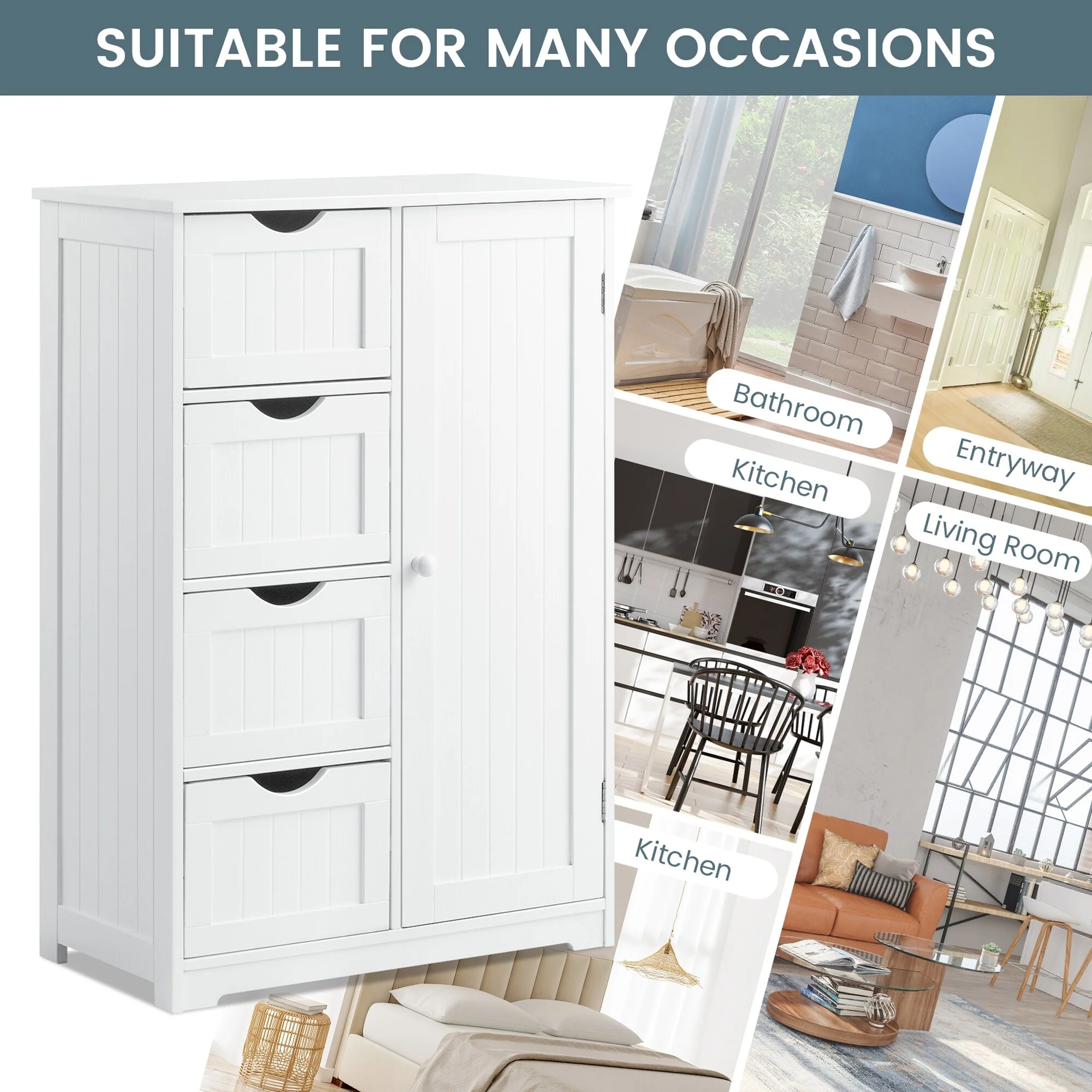 Costway Wooden 4 Drawer Bathroom Floor Cabinet Storage Cupboard 2