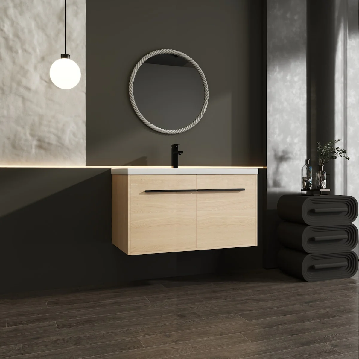 Bathroom Vanity with Resin Countertop Sink & 2 Doors