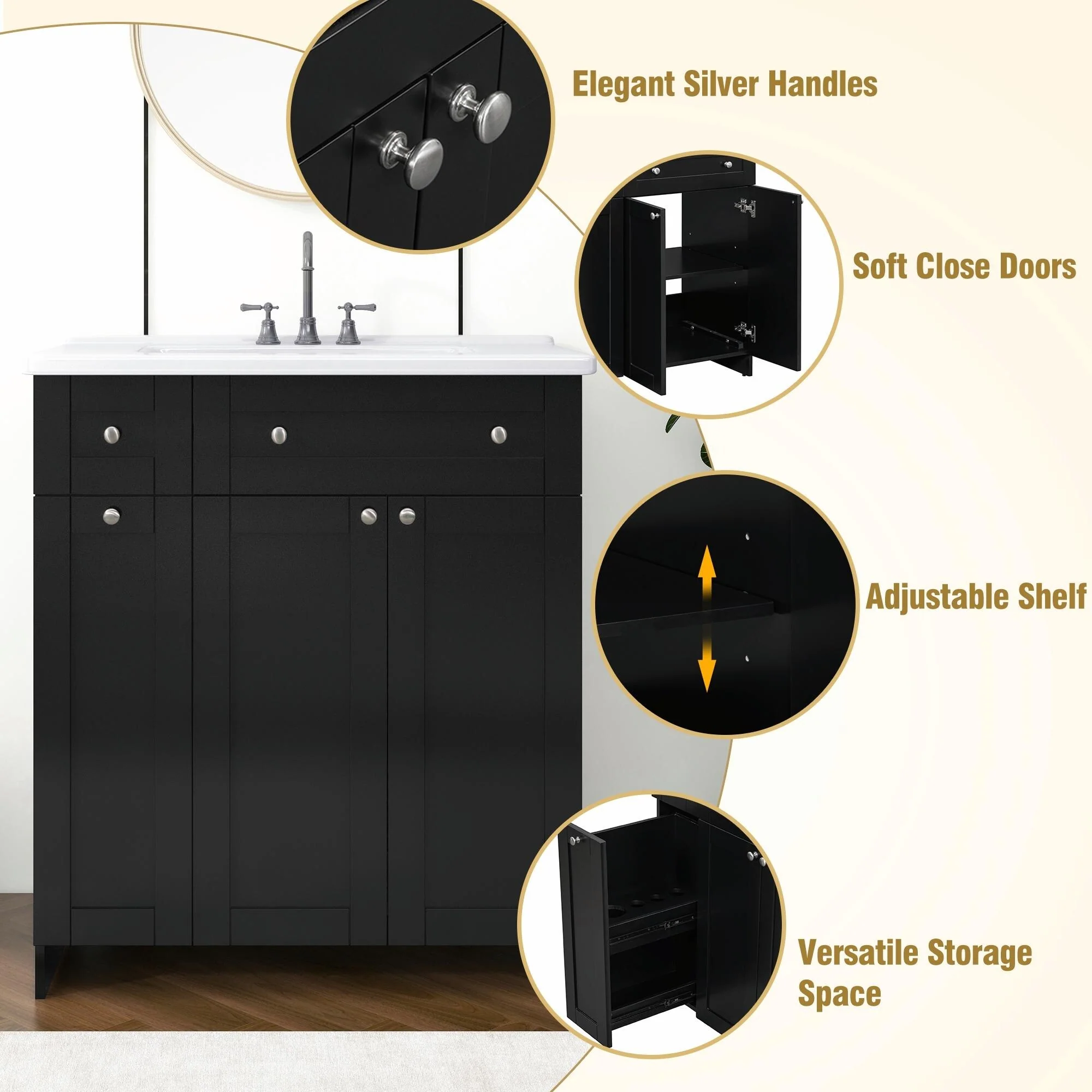 30-Inch Bathroom Vanity with Ceramic Sink Combo