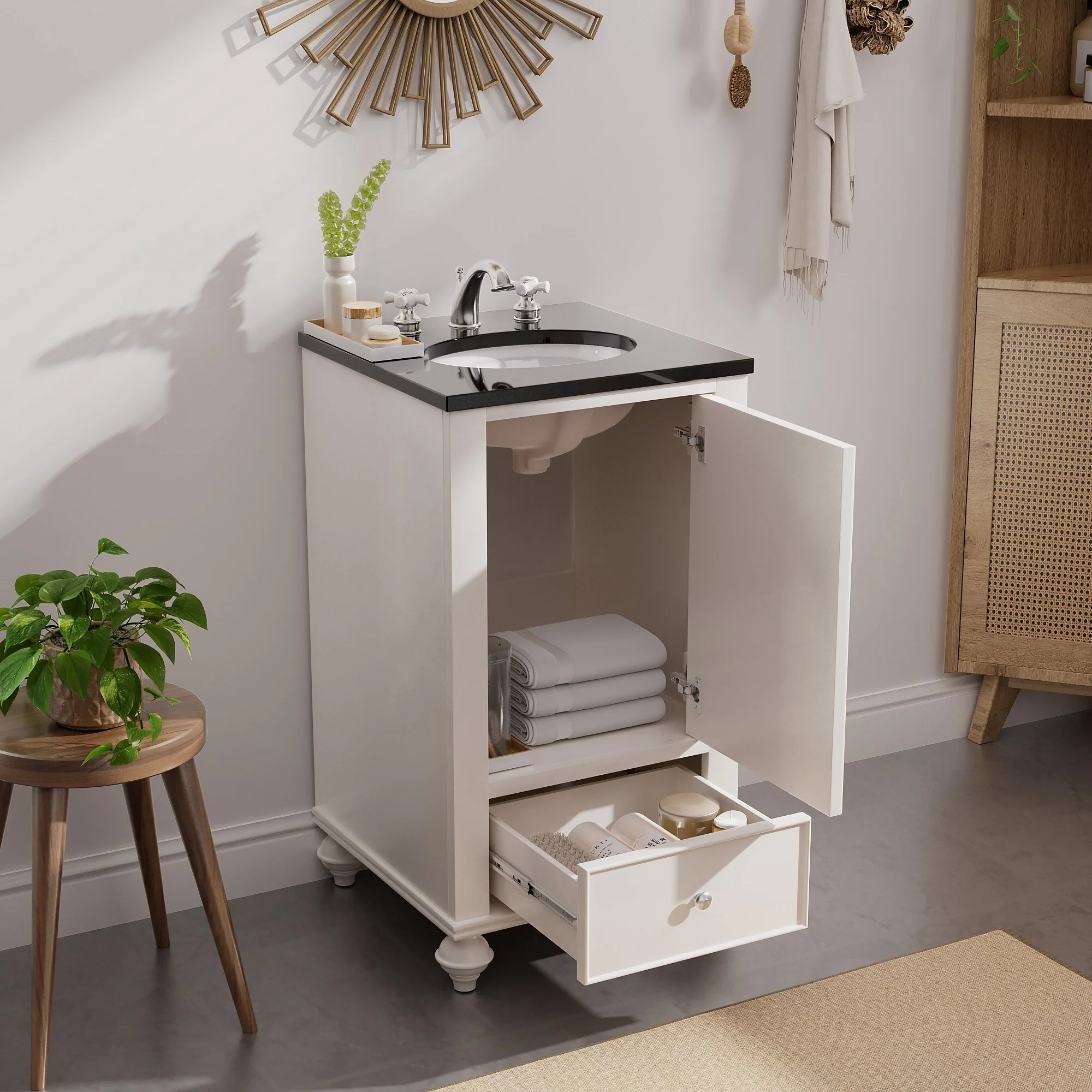 19-Inch Two-Tone Solid Wood Bathroom Vanity with Sink – Compact Space-Saving Design