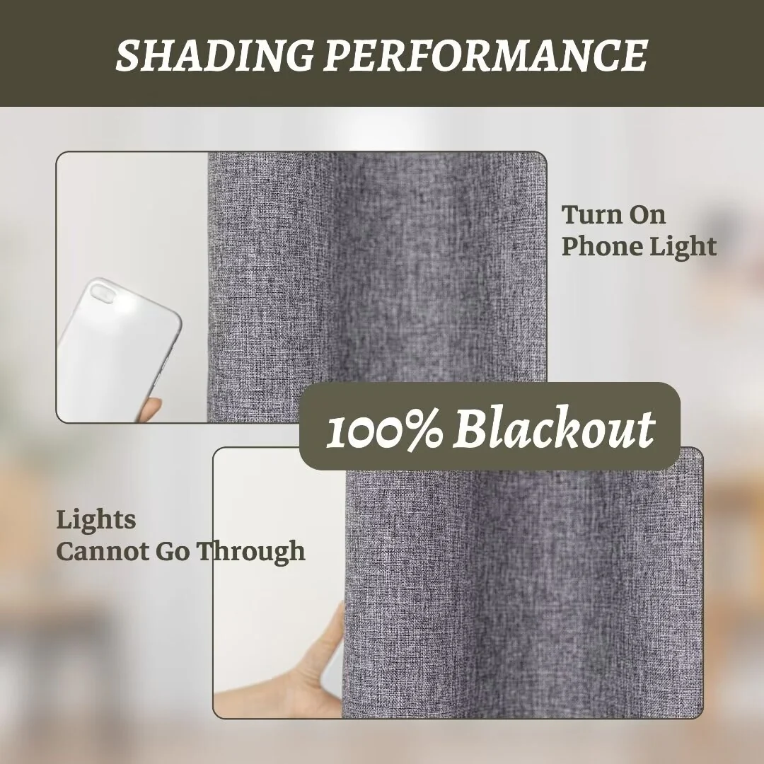 Linen Textured 100% Blackout Grommet Curtain Pair(Set of 2)