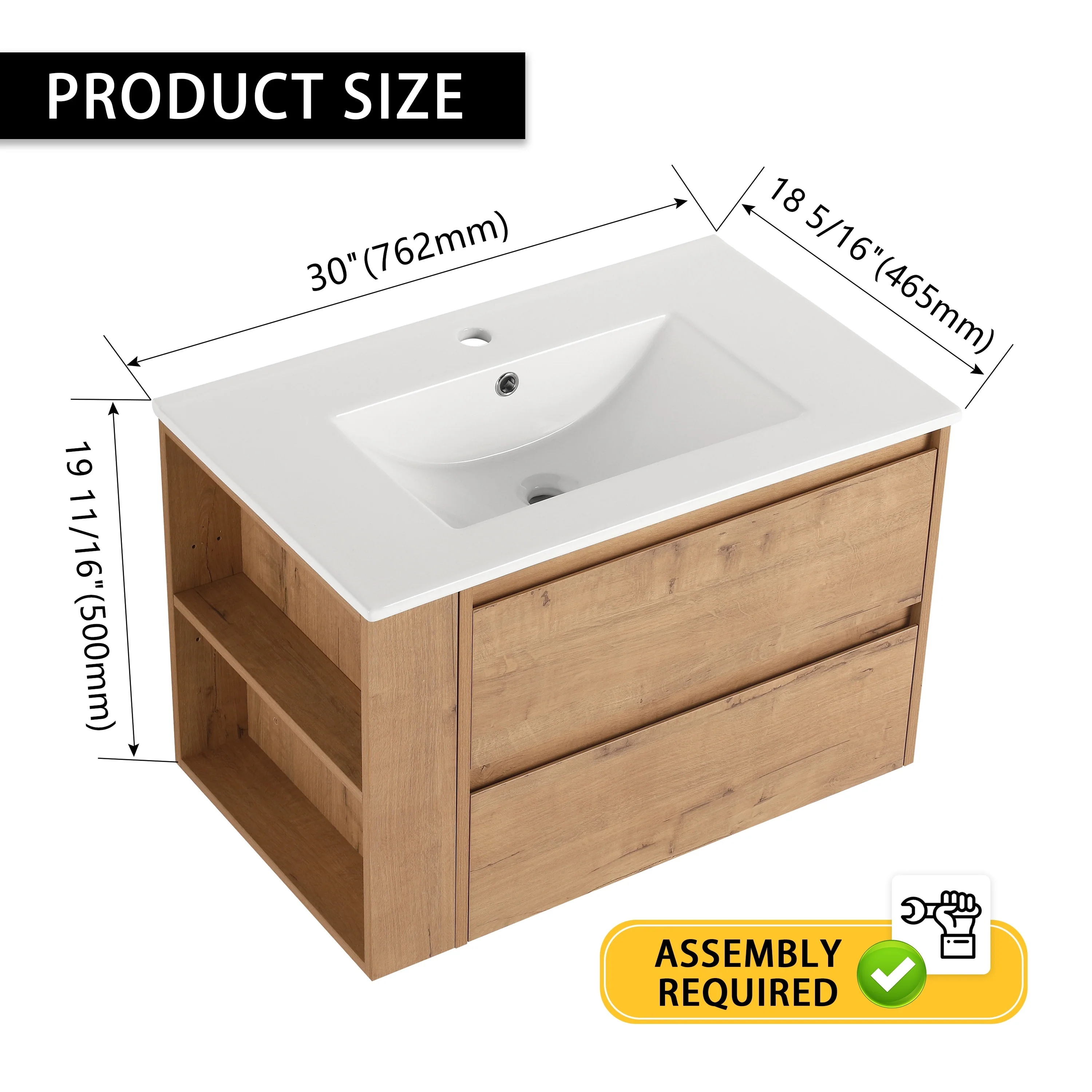 Beingnext 30''/36'' Single Sink Floating Bathroom Vanity with Soft Close Drawer and Adjustable Shelf