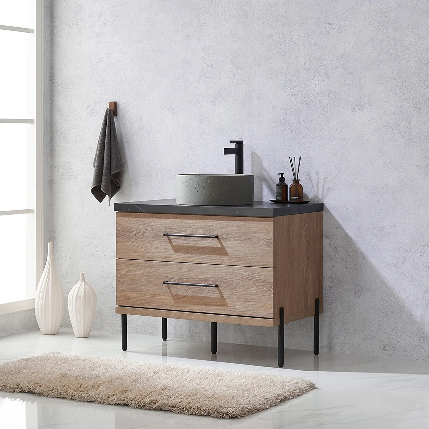 Trento Bath Vanity with Sintered Stone Top with Concrete Sink (R)