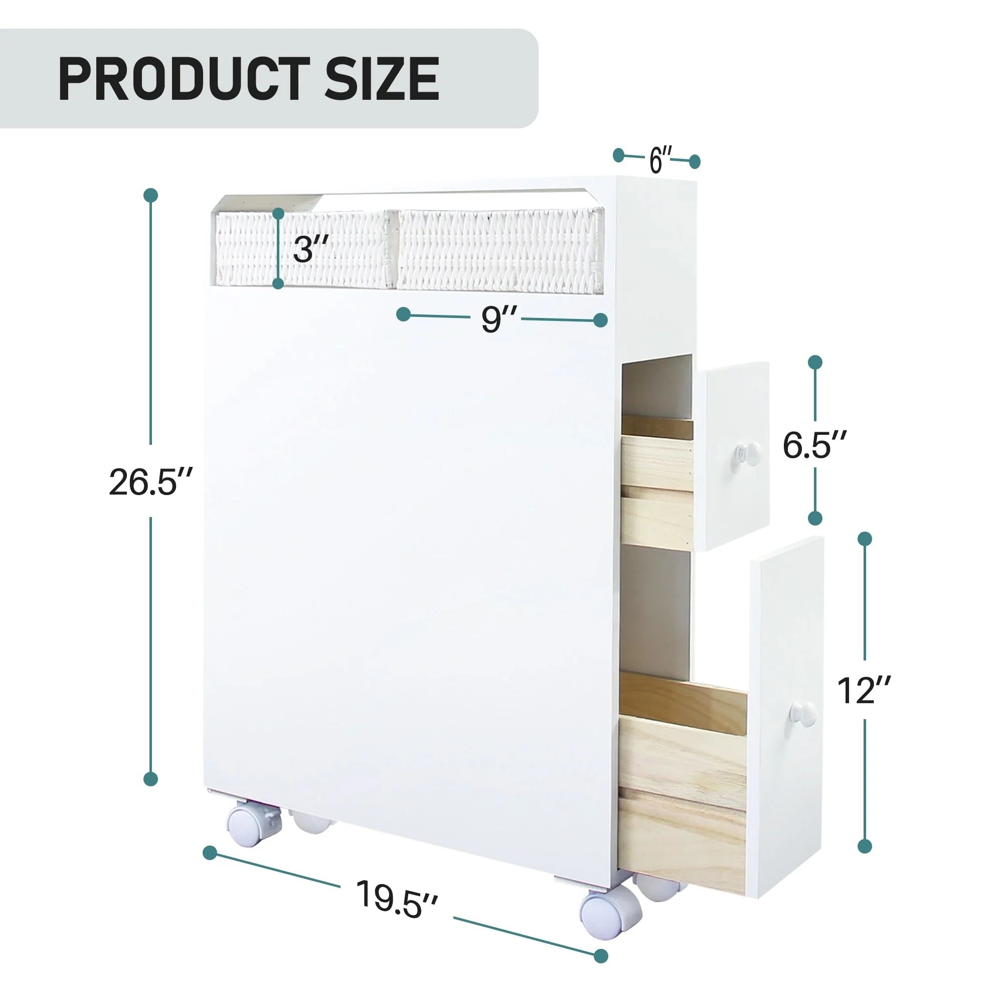 Freestanding Wooden Storage Cabinet with Storage Basket for Narrow Bathroom