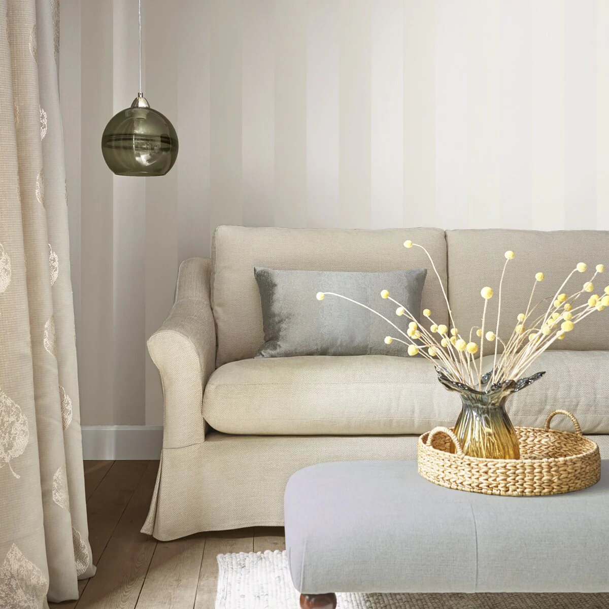 Laura Ashley Lille Pearlescent Stripe White Wallpaper - N/A