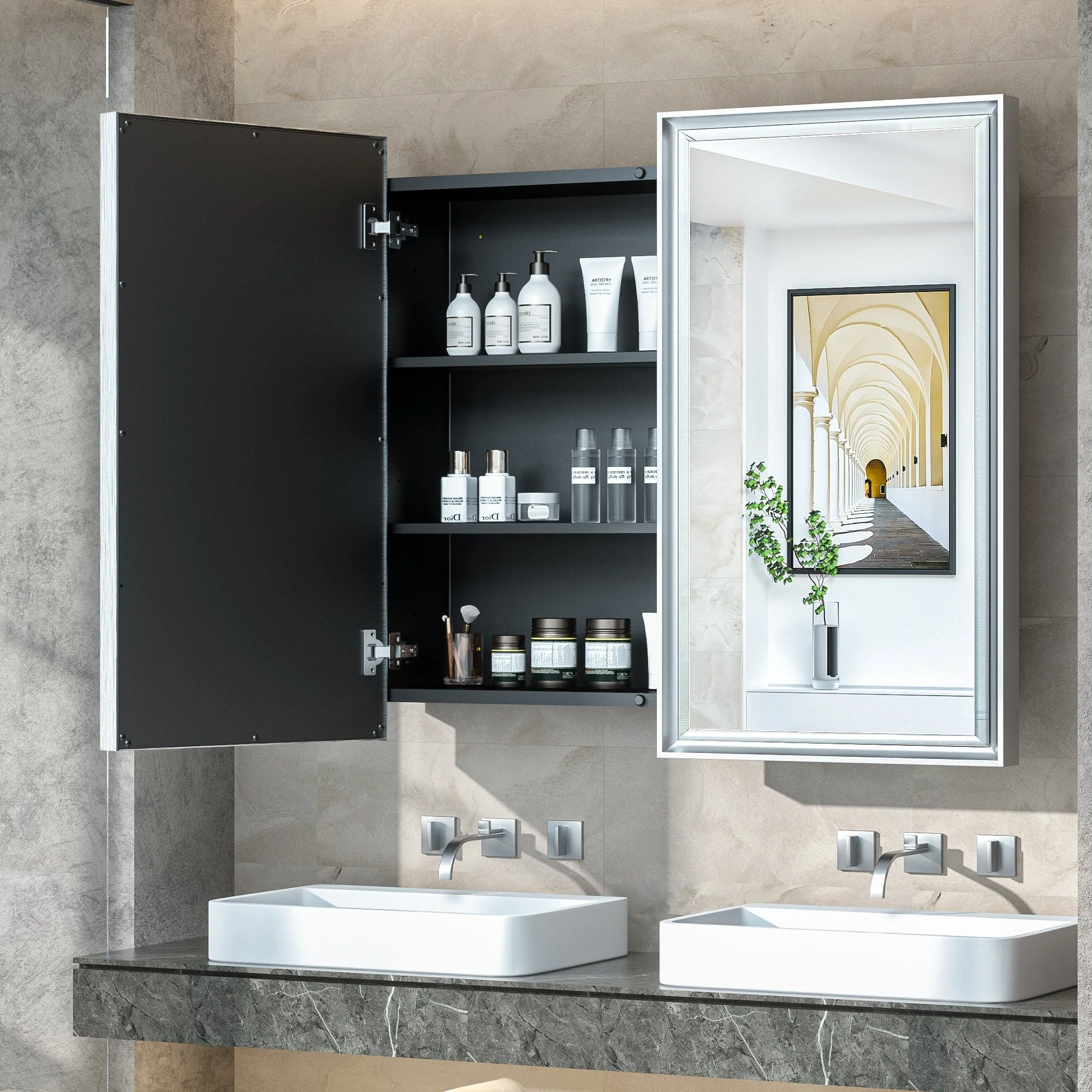 TokeShimi Medicine Cabinets for Bathroom with Mirror, Beveled Framed
