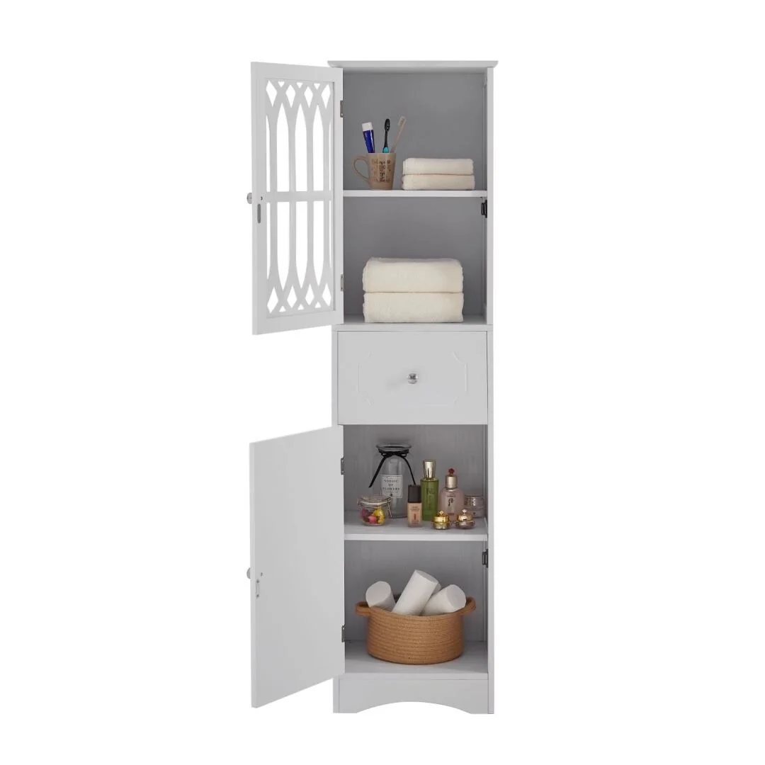 Tall Bathroom Cabinet, Freestanding Storage Cabinet with Drawer and Doors