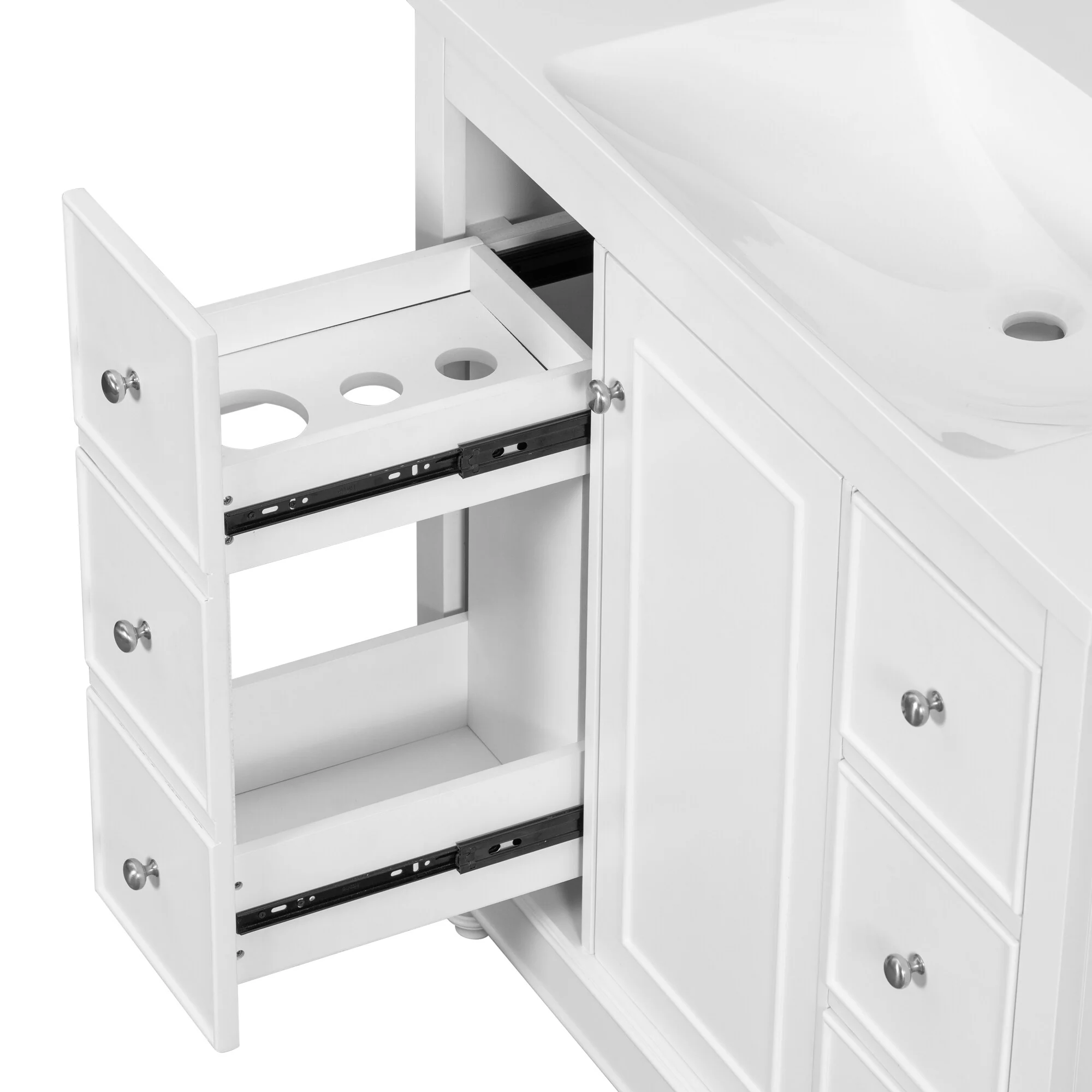 Bathroom Vanity with Sink, Bathroom Vanity Cabinet with 4 Drawers and 1 Door, Storage Cabinet with Adjustable Shelves