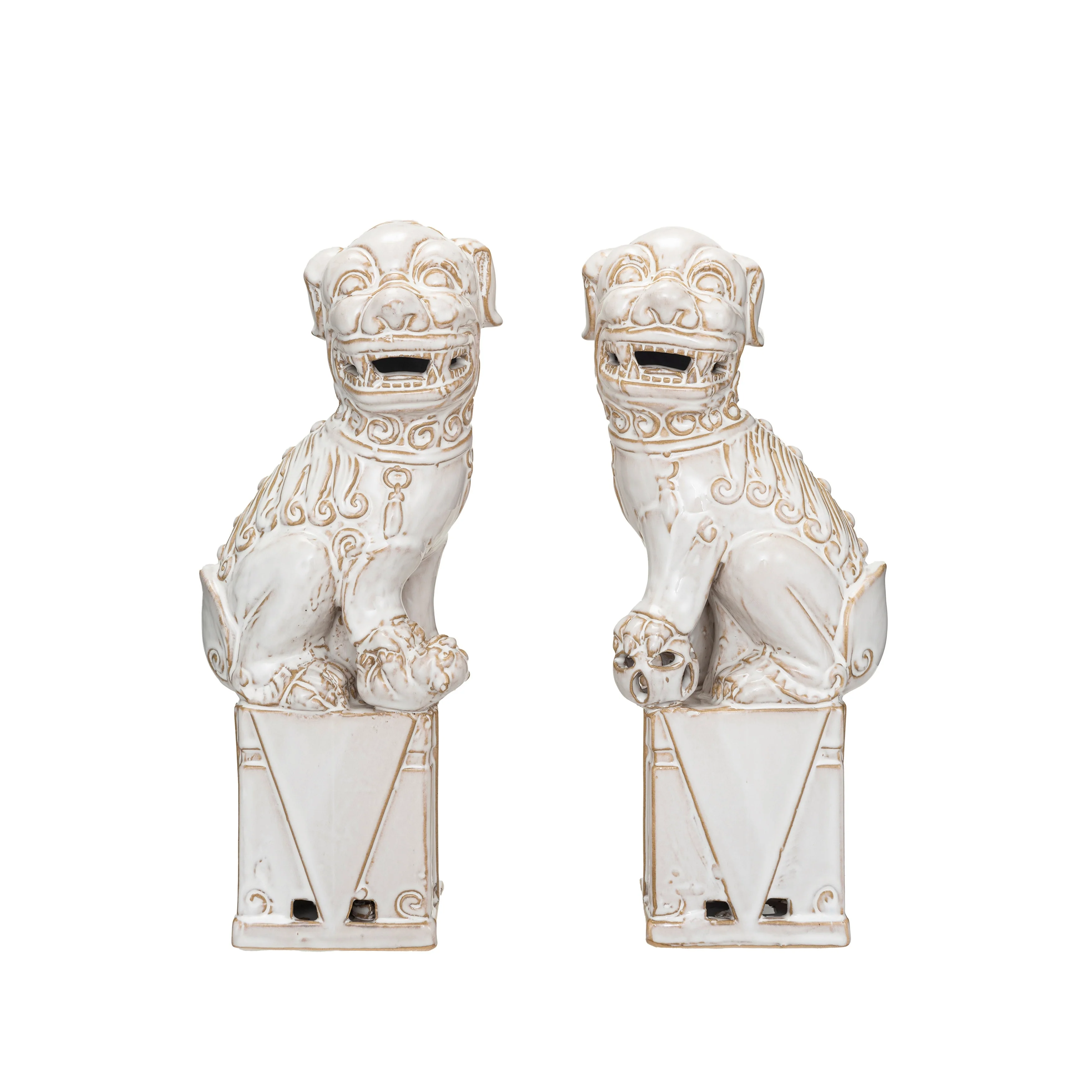 Stoneware Vintage Reproduction Guardian Lions Bookends, Set of 2 - 5.8