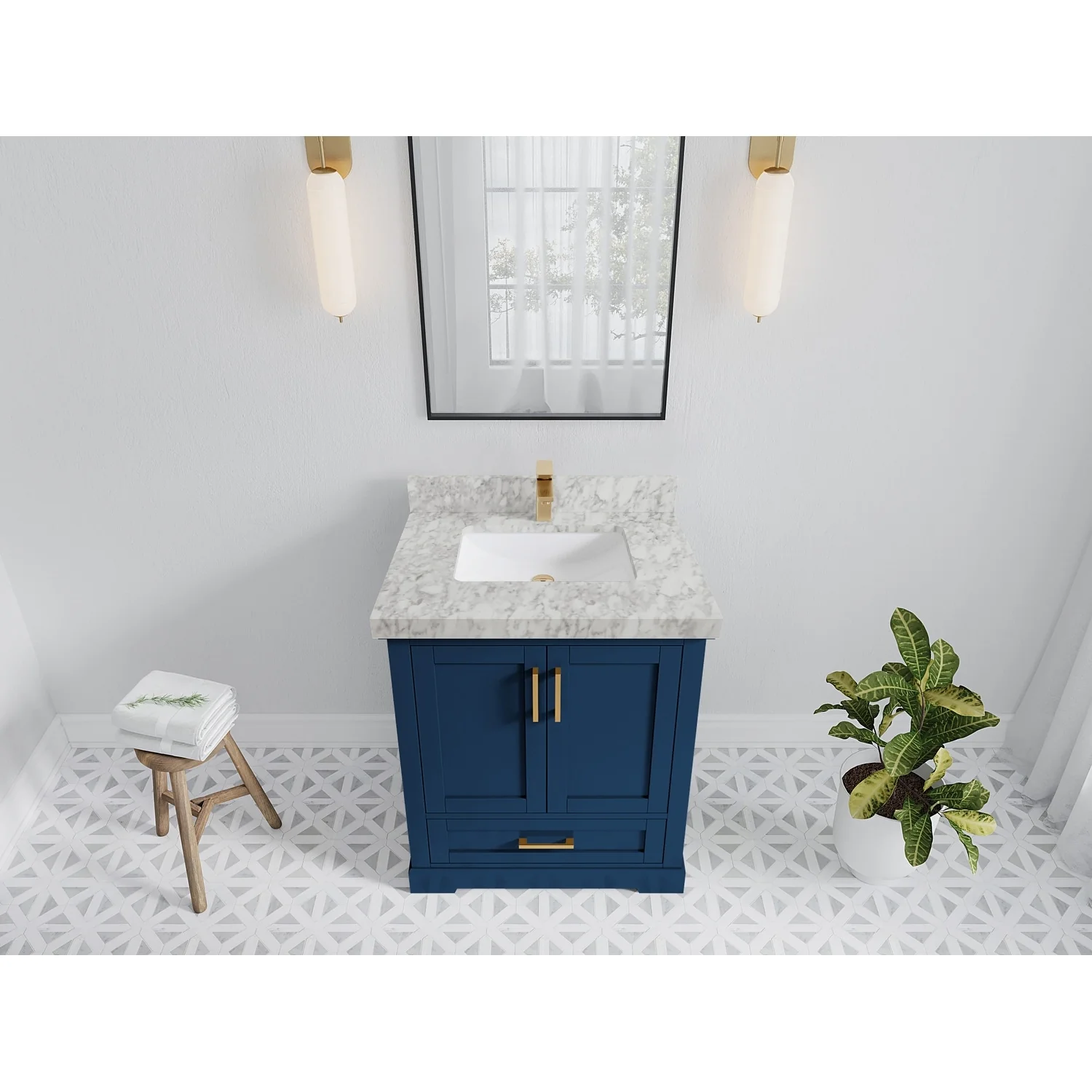Willow Collection 30 in W x 22 in D x 36 in H Reeded Boston Single Bowl Sink Bathroom Vanity with Quartz or Marble Countertop