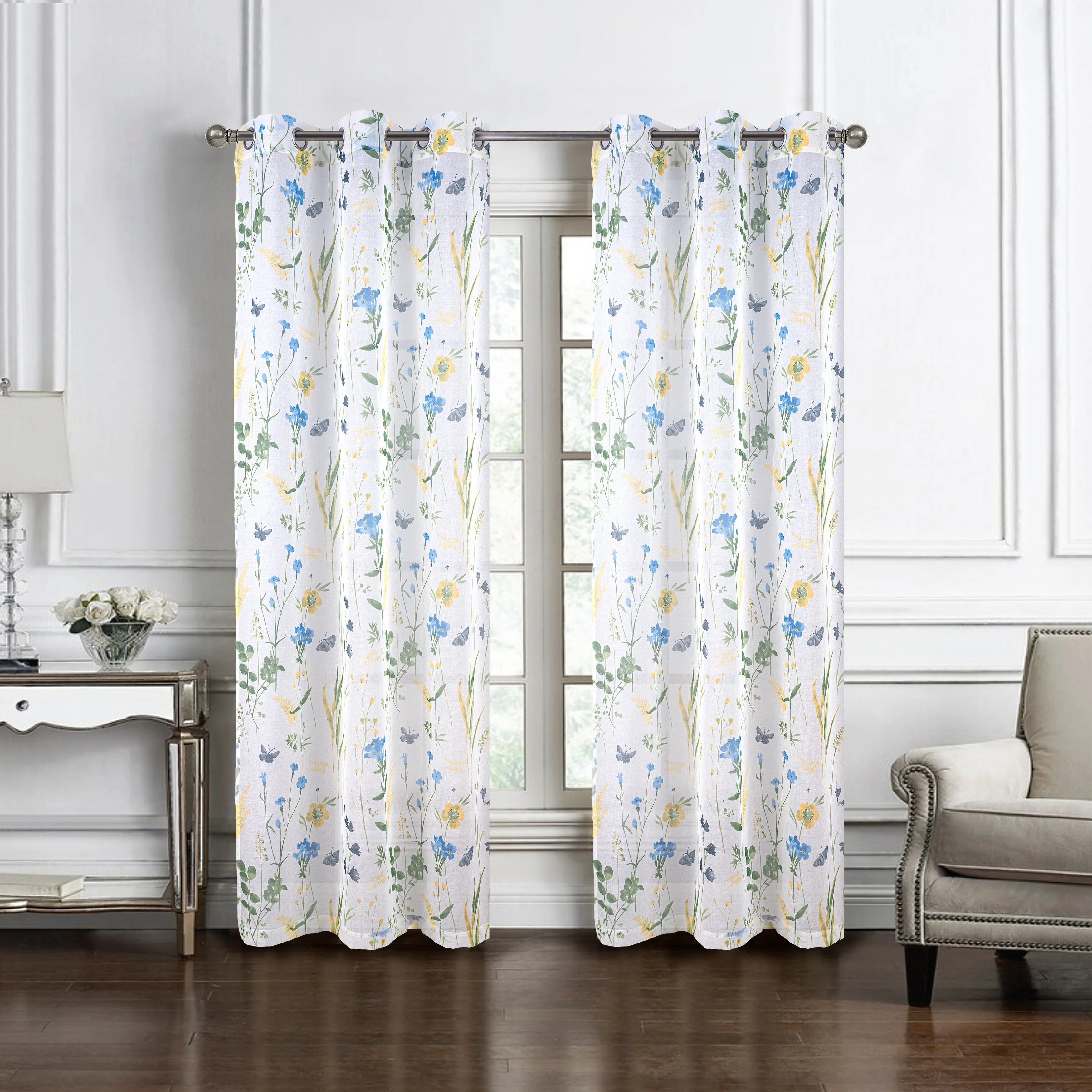 Kelce Floral Sheer Window Curtain Panel 90 inch