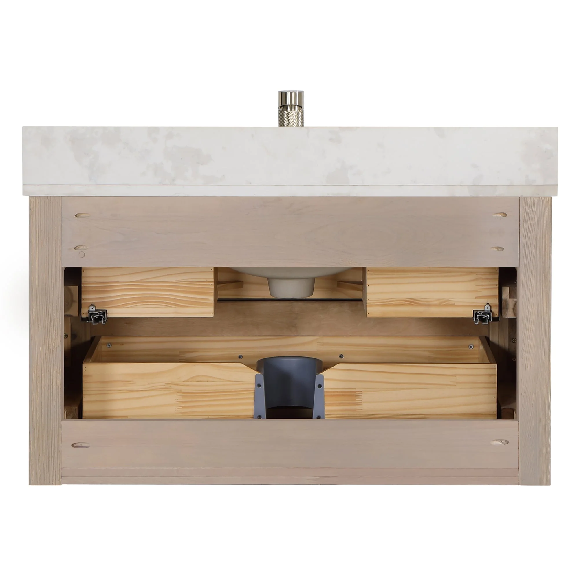 Cristo Floating Bath Vanity with White Quartz Stone Top and Mirror