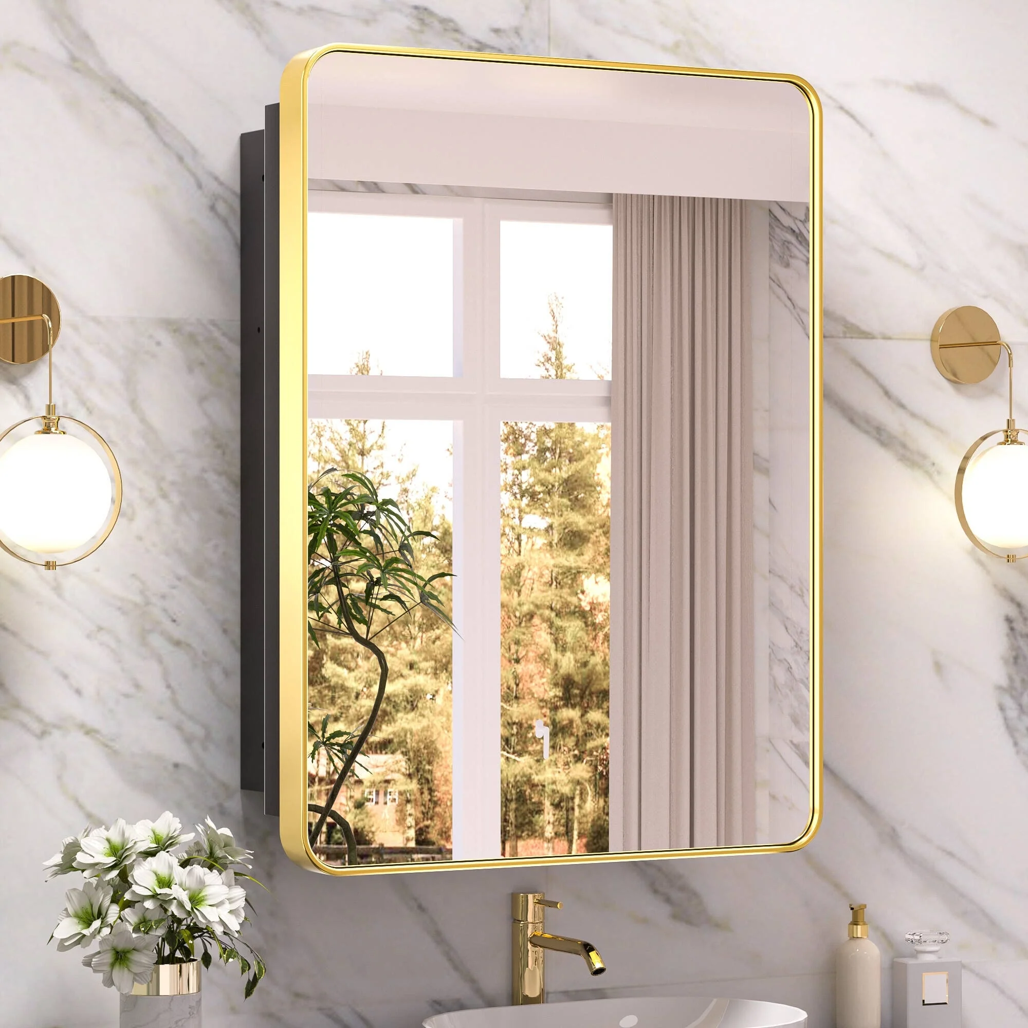 KEONJINN Medicine Cabinets for Bathroom with Mirror, Stainless Steel 1-3 Framed Doors