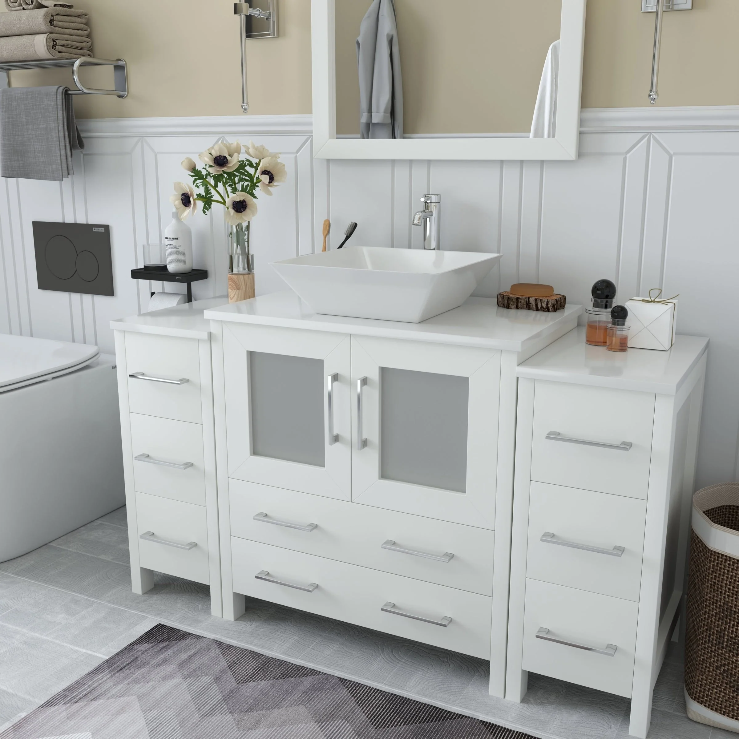 Vanity Art 54-inch Single Sink Bathroom Vanity Set with Engineered Marble Top and Free Mirror - 54 x 18.5 x 36 Inches