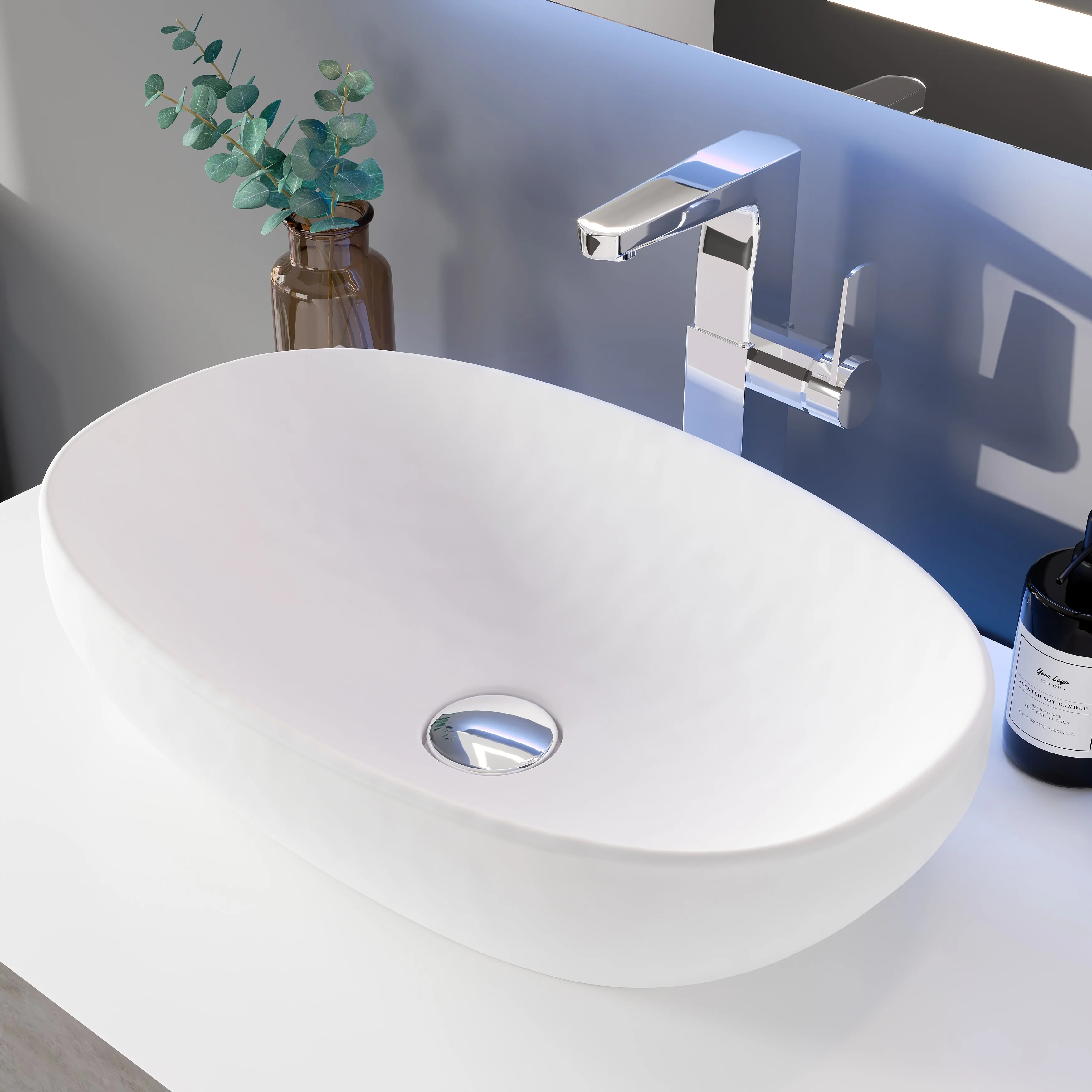 Eviva Santa Monica 30 inch Gray Wall Mount Bathroom Vanity with Acrylic Vessel Sink