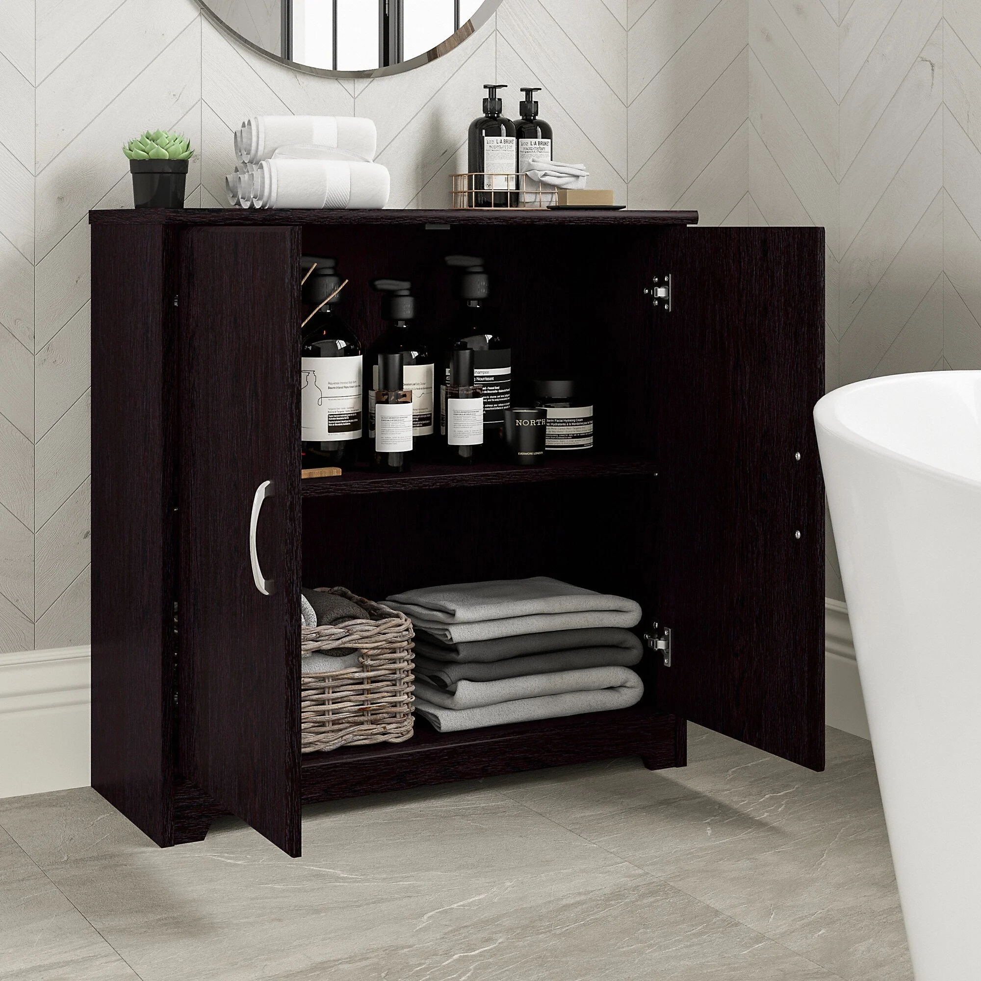 Cabot Small Bathroom Storage Cabinet with Doors by Bush Furniture