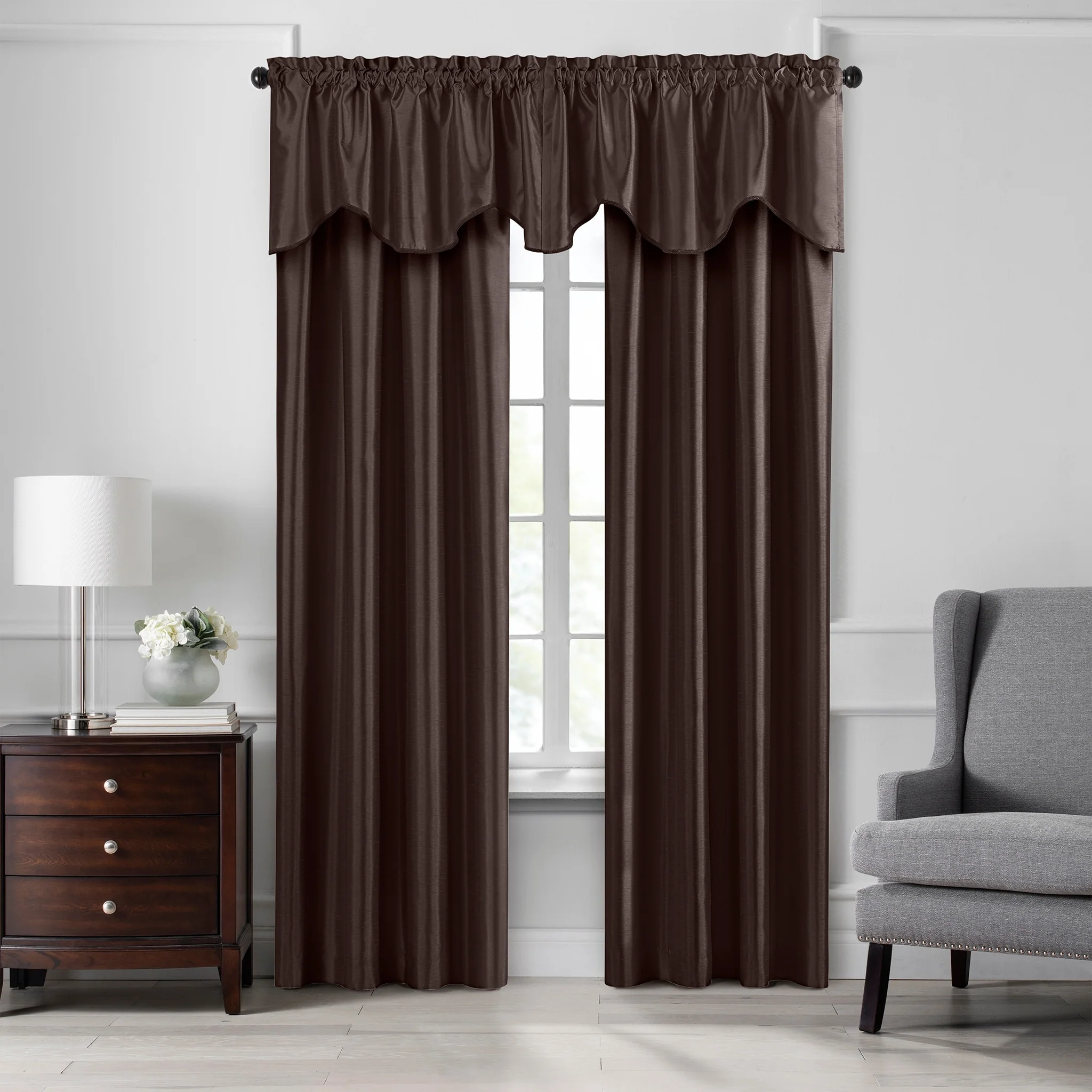 Gracewood Hollow Foster Faux Silk Scalloped Window Valance - 50