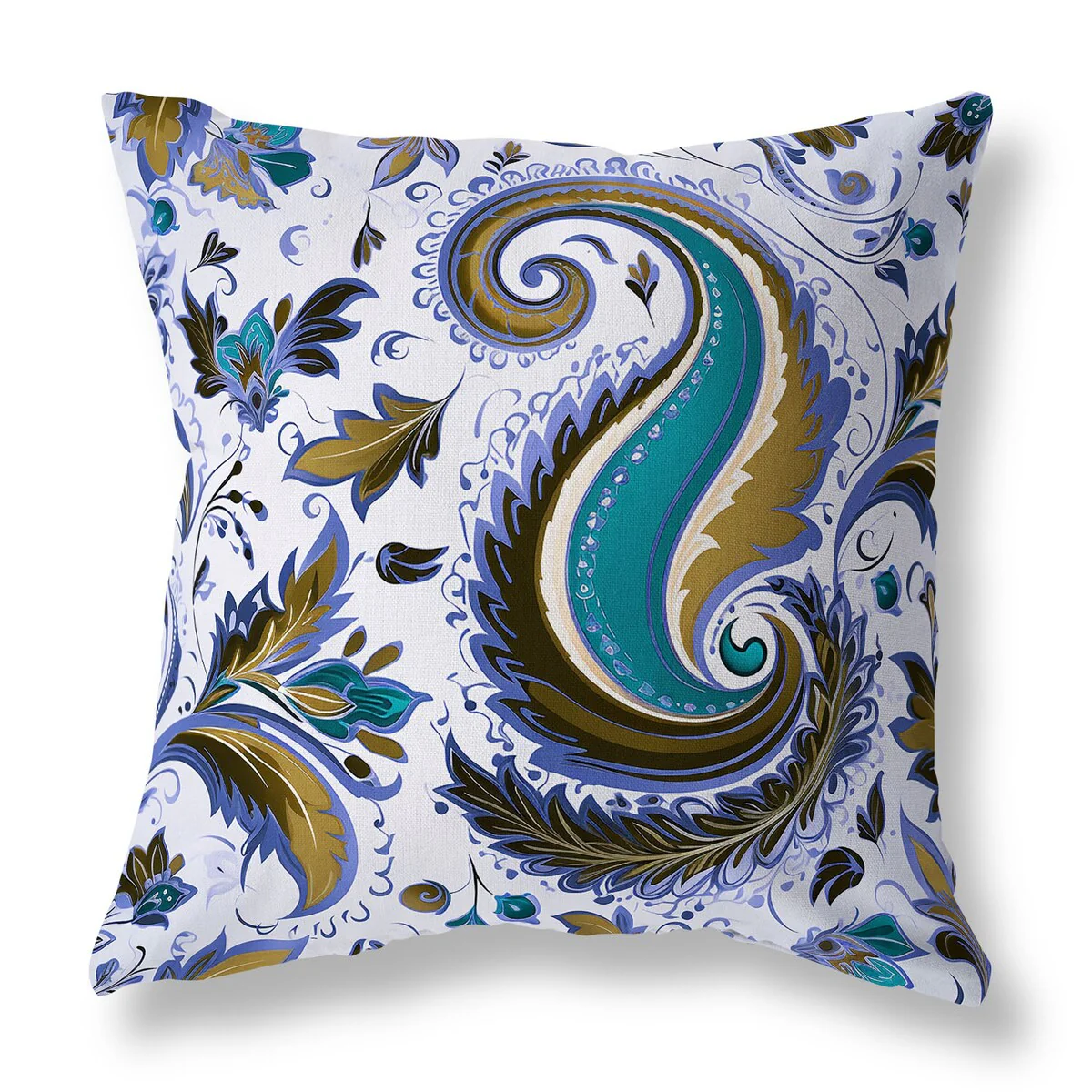 Blue And Olive Lavish Paisley Indoor/Outdoor Throw Pillow Zipper