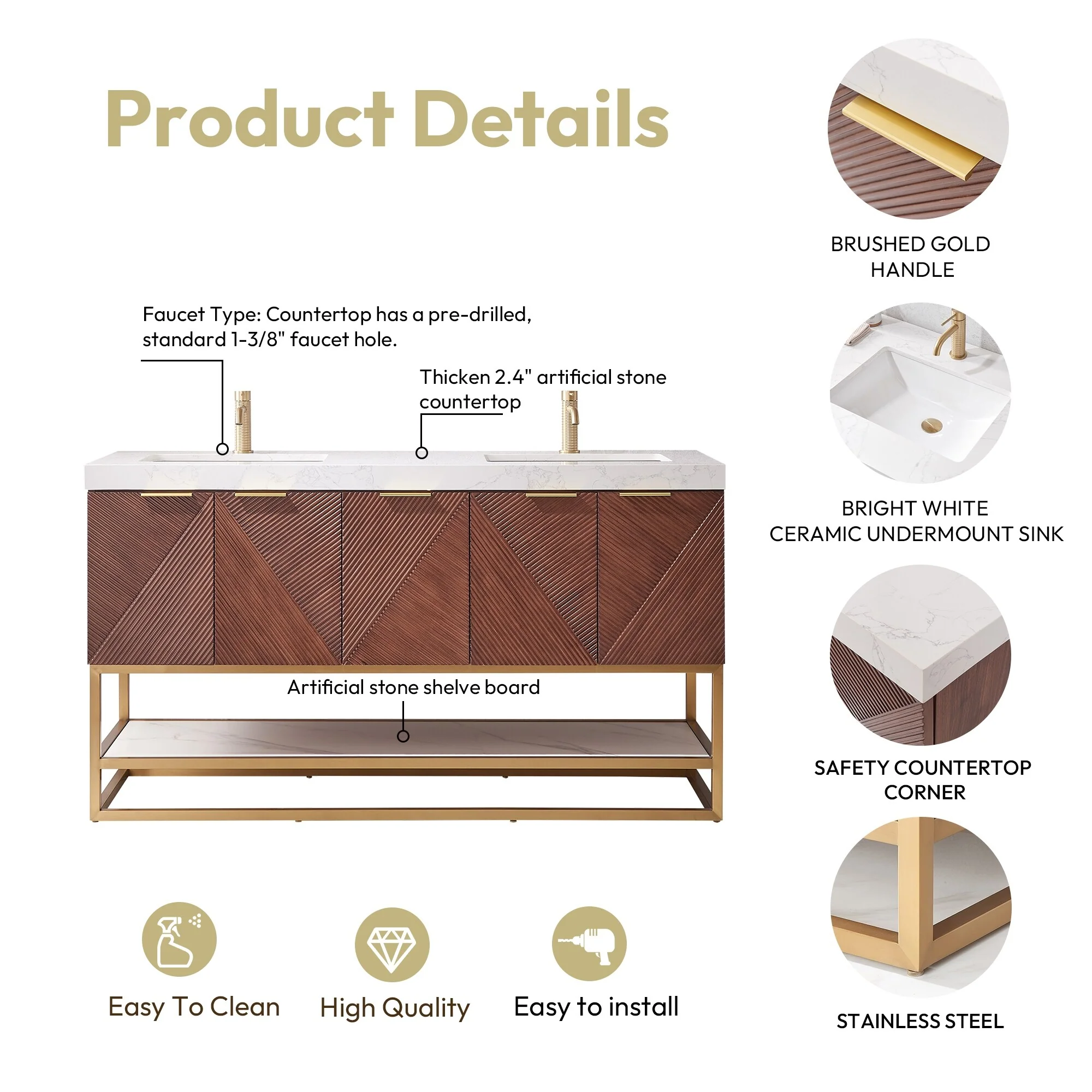Mahon Double Bath Vanity with Composite Stone Top without Mirror