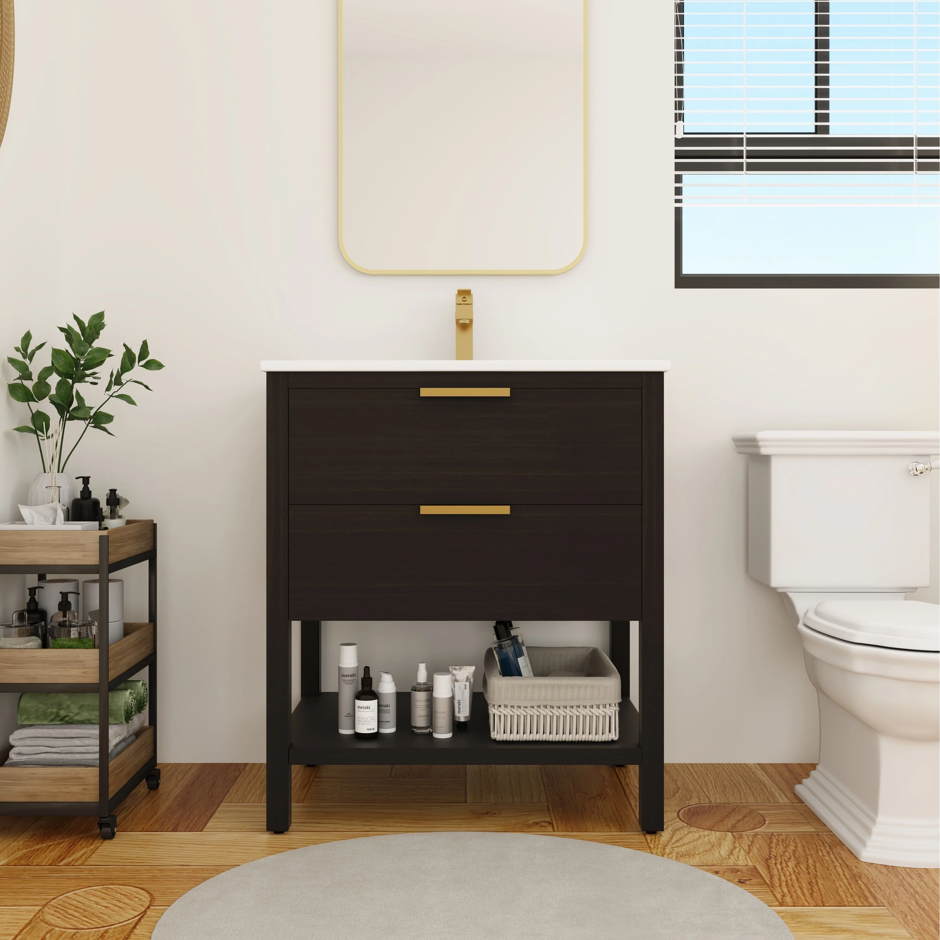 BNK 30/36 Inch Bathroom Vanity With Single Sink,Modern Bathroom Vanities With Soft Close Drawer And Shelf