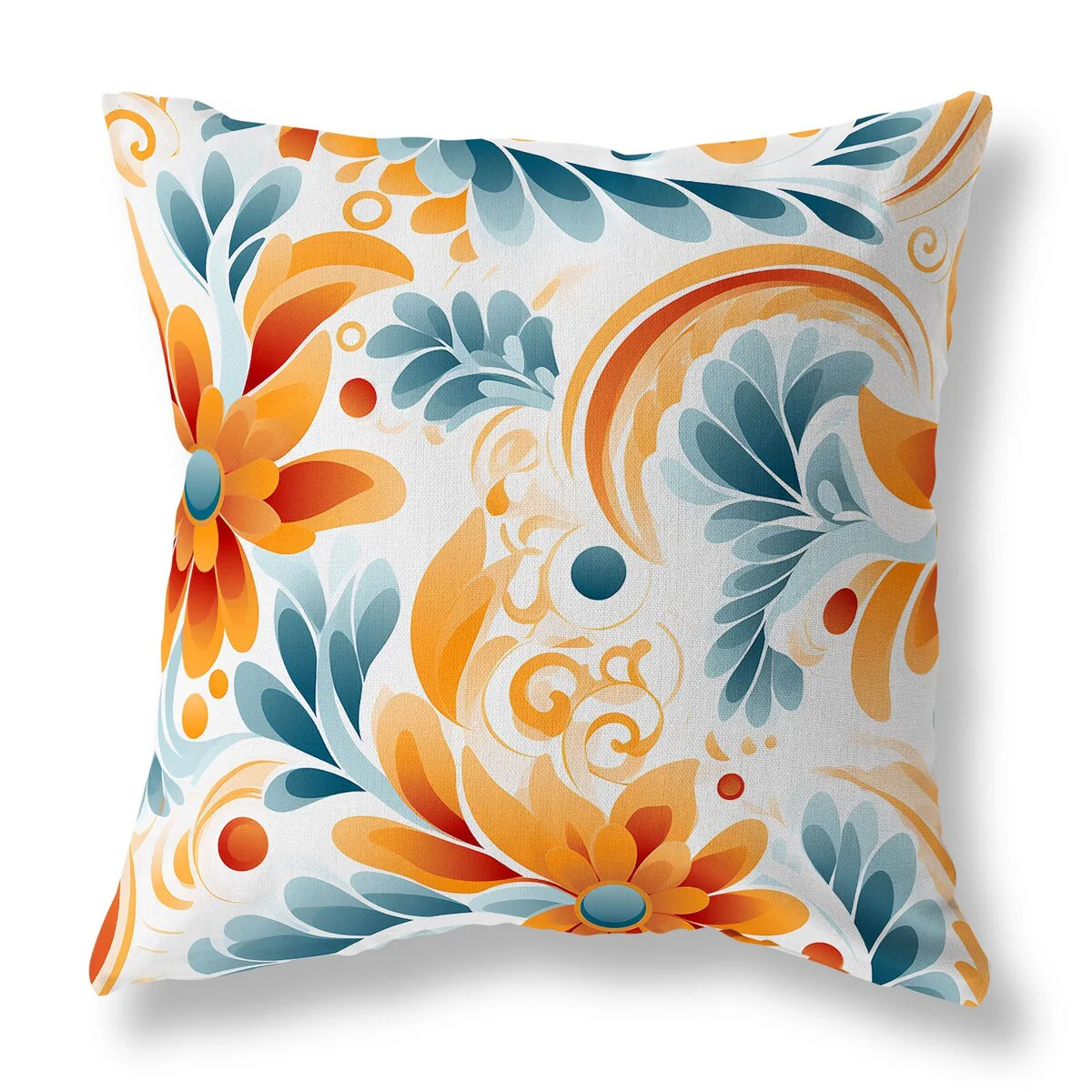 Blue And Orange Wildflower Whispers Indoor/Outdoor Throw Pillow Zipper