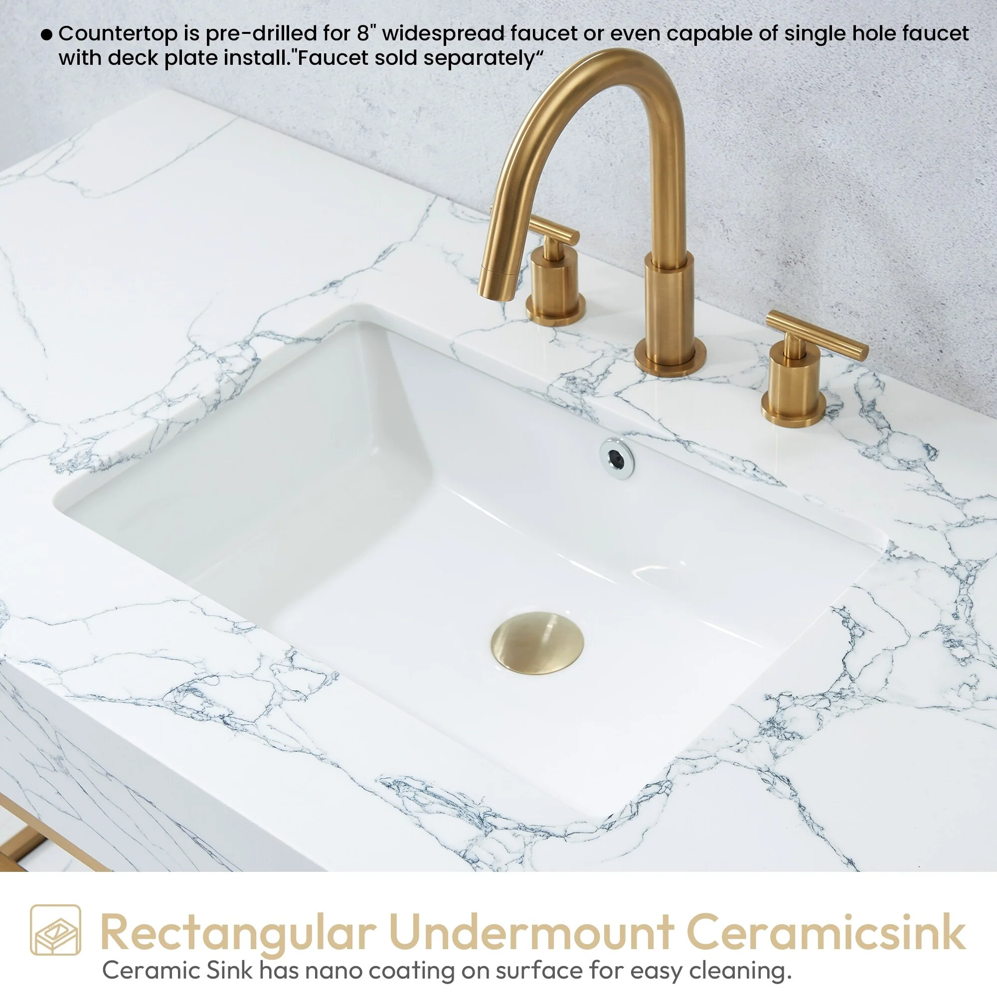 Ecija Bath Vanity, Metal Support with Composite Stone Top, no Mirror