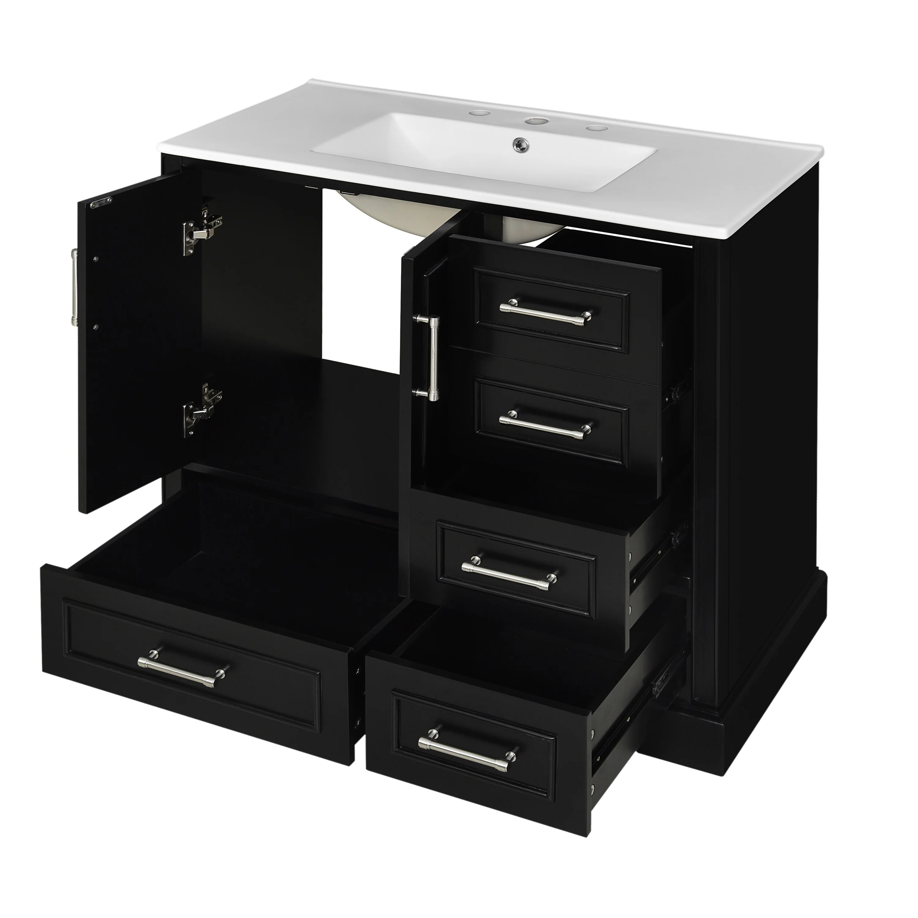 Bathroom Vanity with Resin Sink, Bathroom Vanity Set with 4 Drawers, Bathroom Storage Cabinet with 2 Soft Close Doors
