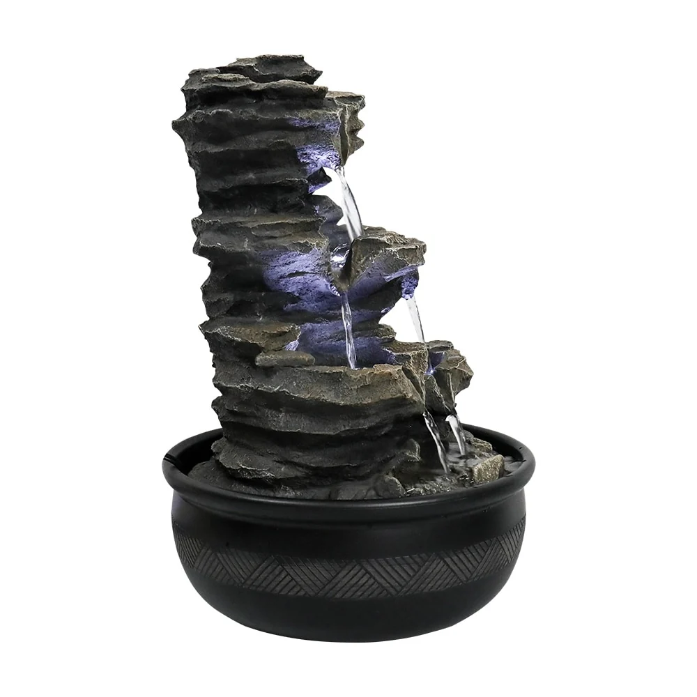 15.7'' H Tabletop Indoor Rock Waterfalls Fountains with LED Light