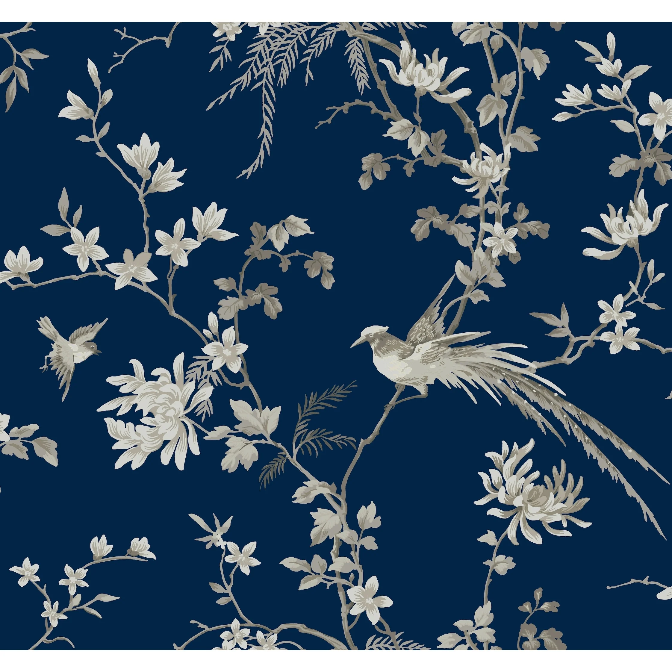 Schusterman, Bird And Blossom Chinoserie Wallpaper, 27 in x 27 ft = 60.75 sq ft, Wallpaper Roll