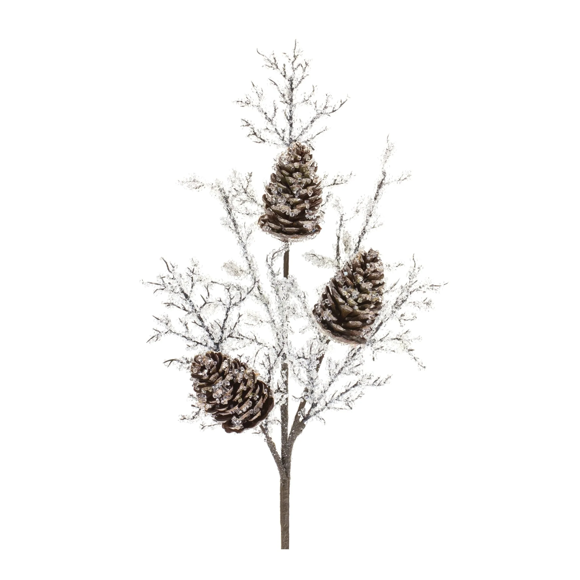 Iced Pinecone Twig Branch (Set of 2) - White
