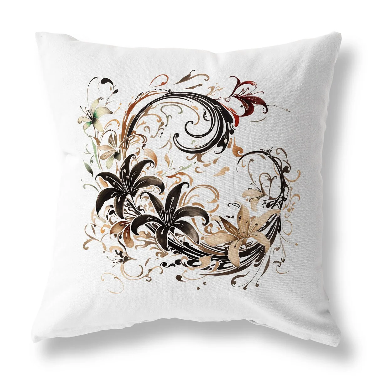 White And Black Petal and Swirl Indoor/Outdoor Throw Pillow Zipper