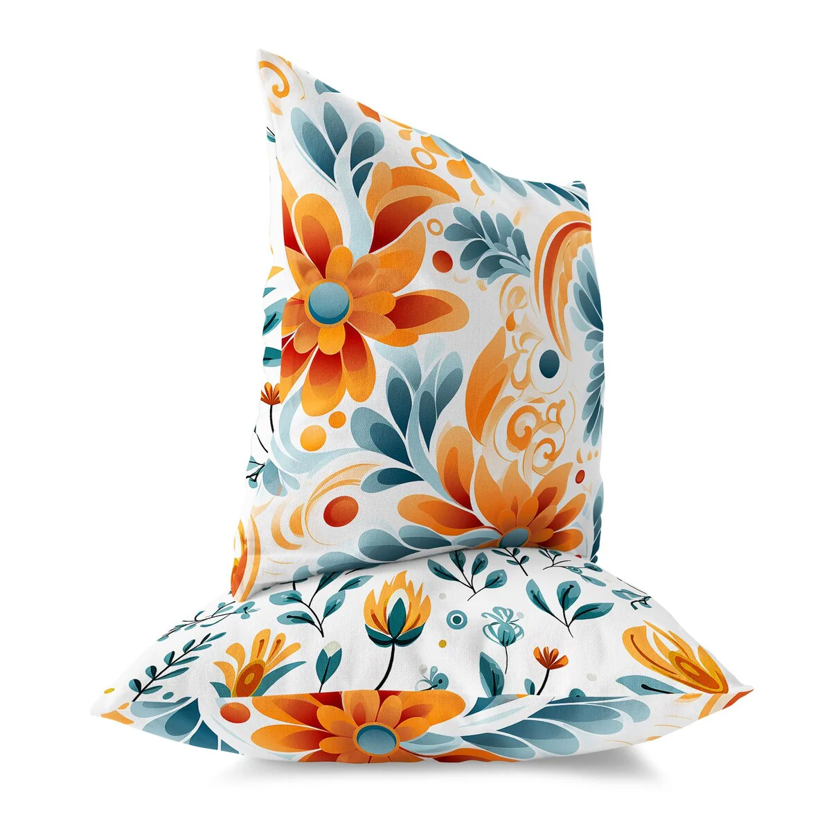 Blue And Orange Wildflower Whispers Indoor/Outdoor Throw Pillow Zipper