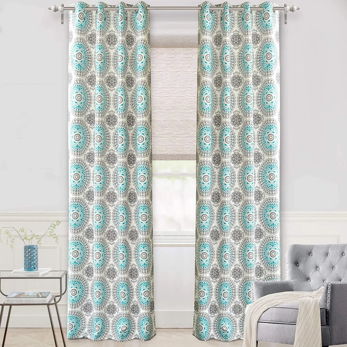 DriftAway Bella Medallion Printed Room Darkening Grommet Window Curtain Panel Pair