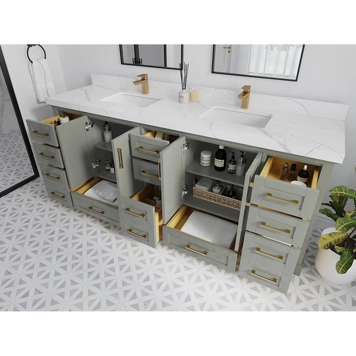 Willow Collection 84 in W x 22 in D x 36 in H Boston Double Bowl Sink Bathroom Vanity with Countertop