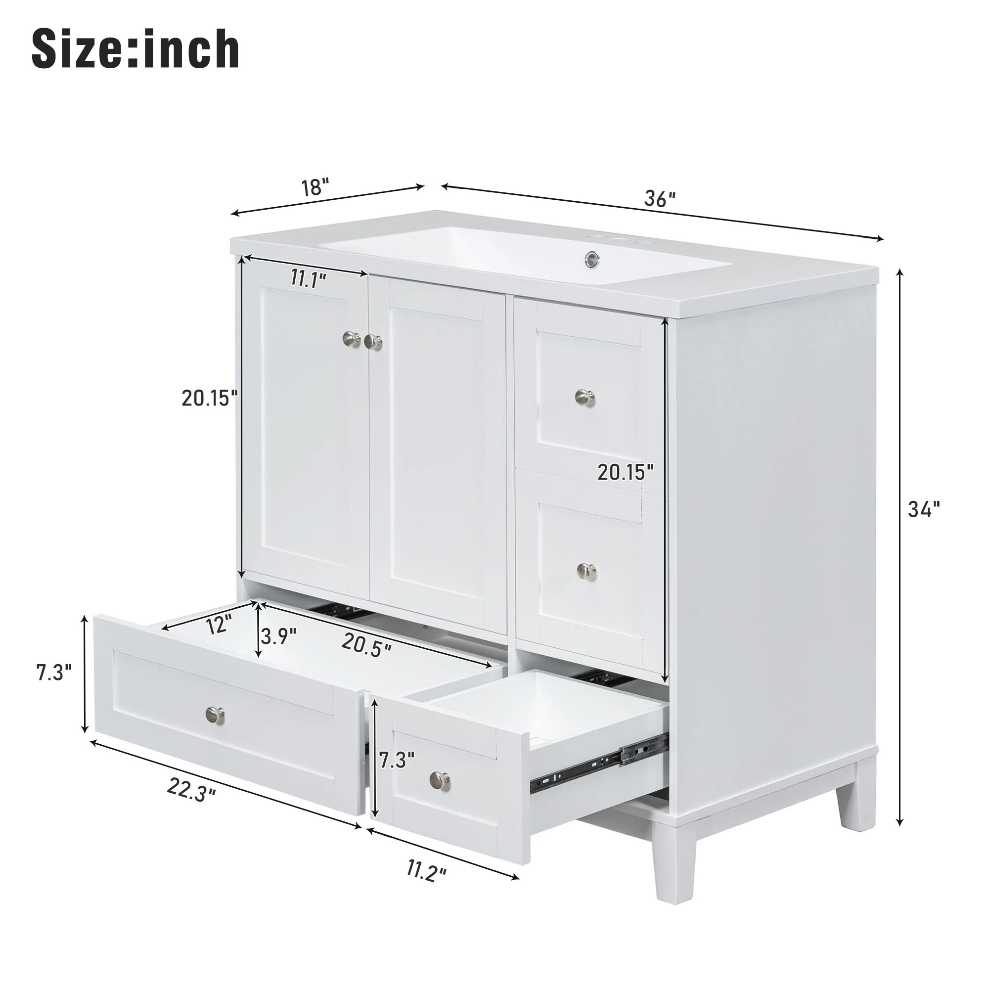 36 Inch Modern Bathroom Vanity with USB Charging