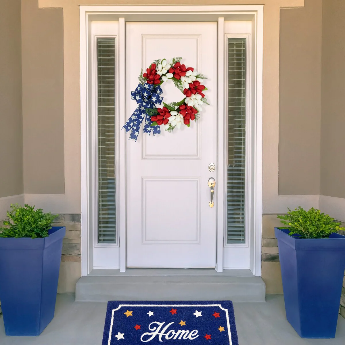 Tulip Floral Patriotic Wreath with Bow - 24