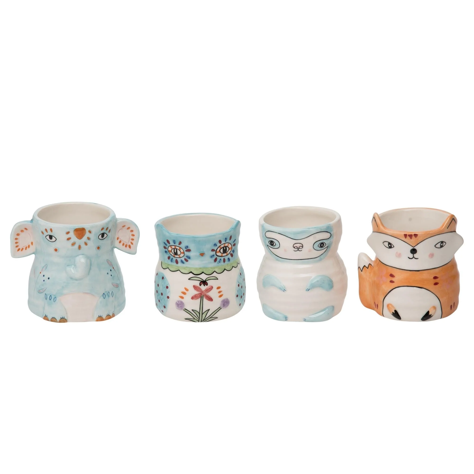 Transpac Ceramic Tiny Happy Animal Planter Set of 4 Spring Home Decorations