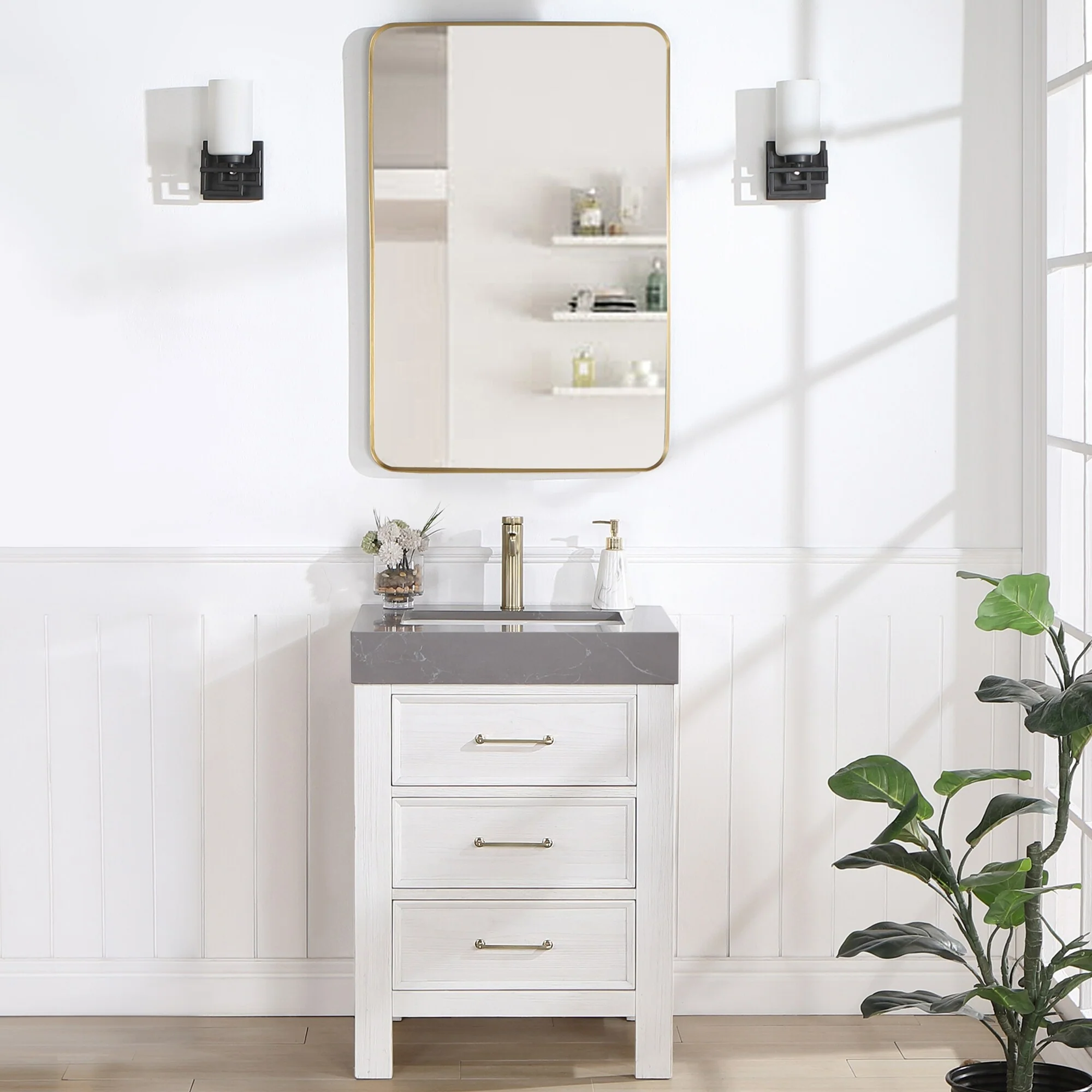 Leon 24 in. Single Bathroom Vanity with Composite Stone Top