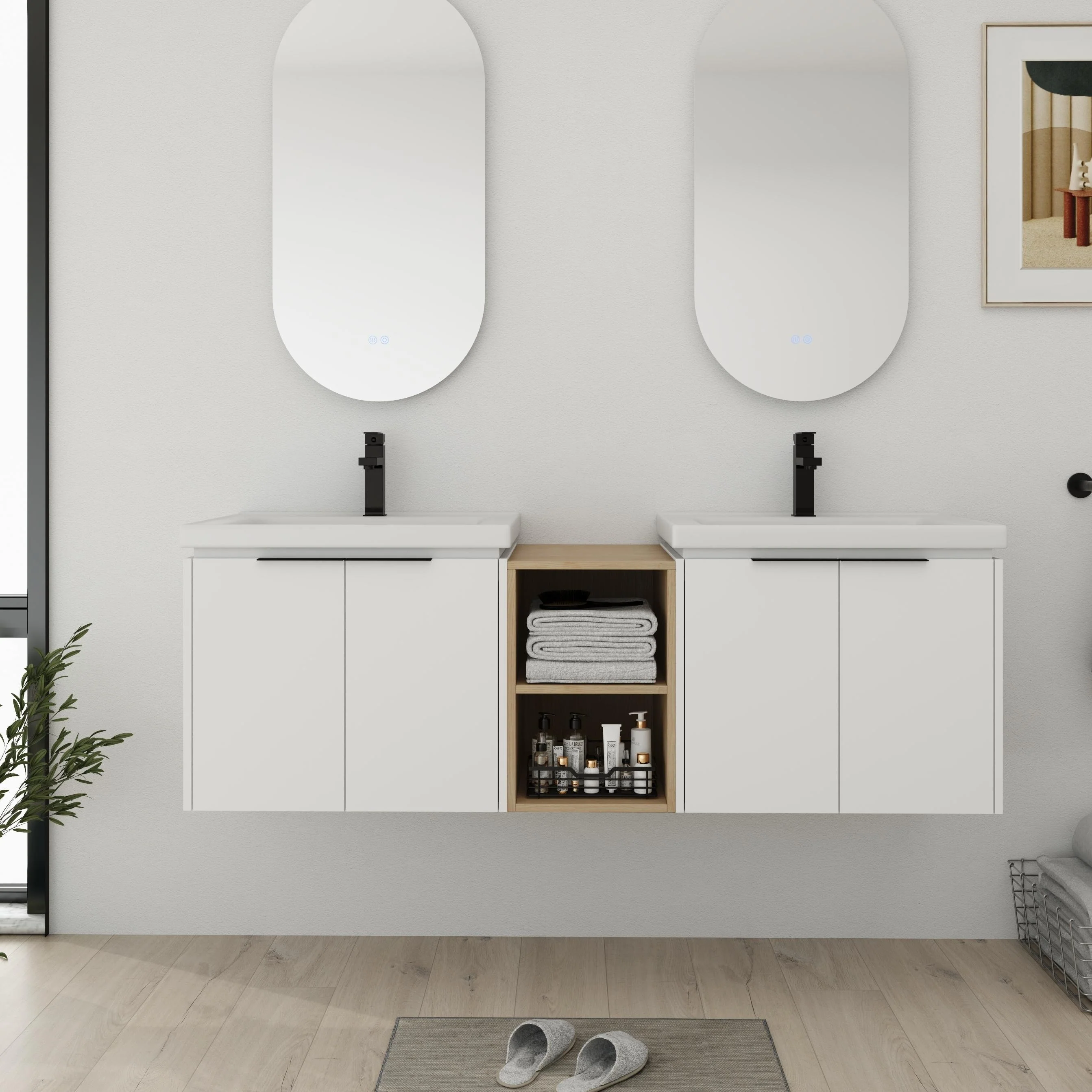 Bathroom Vanity With Sink In 24/36/48/60/72/84 Inch, Floating Bathroom Vanity With Soft Close Door and Shelf
