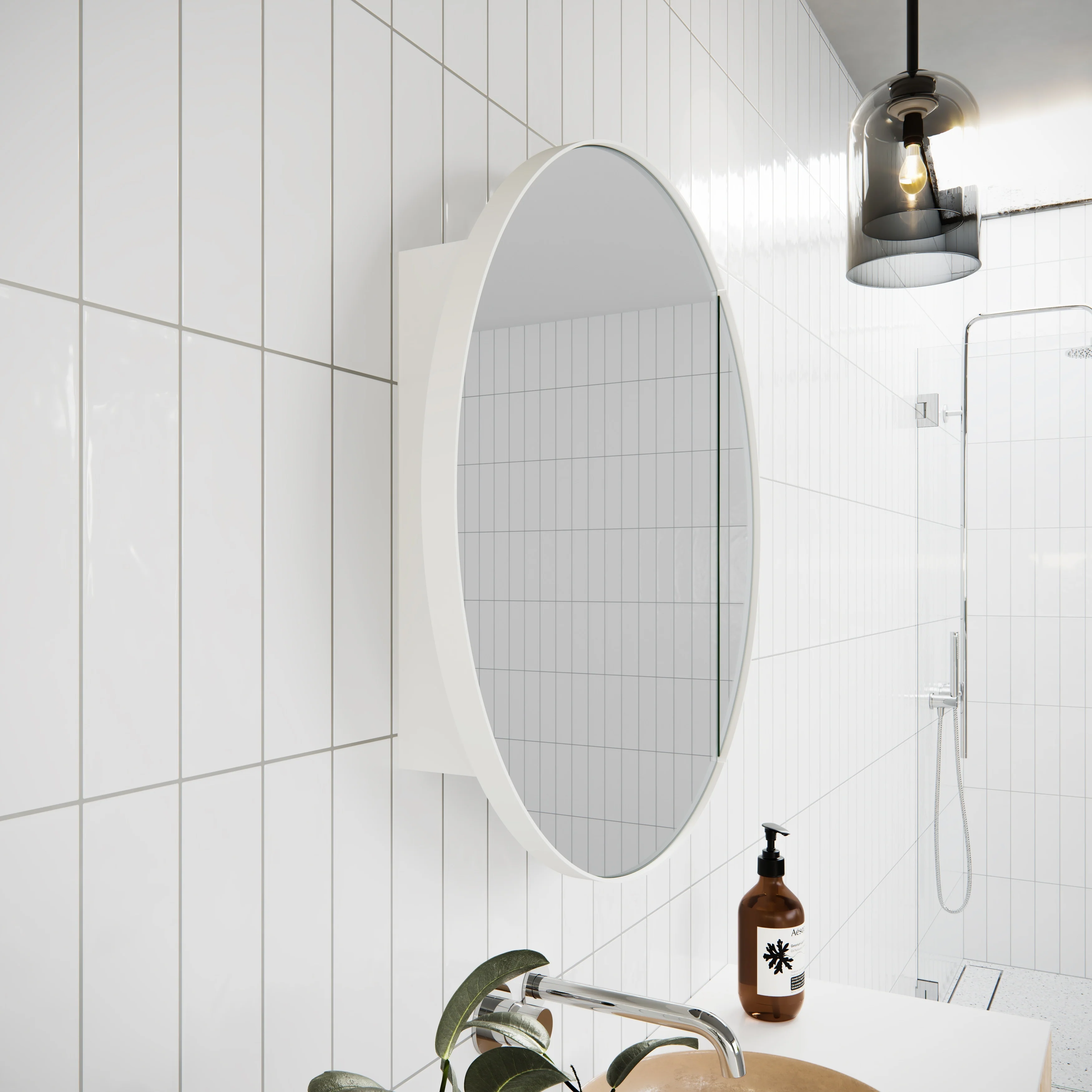 One Door Steel Frame Round Shape Medicine Cabinet