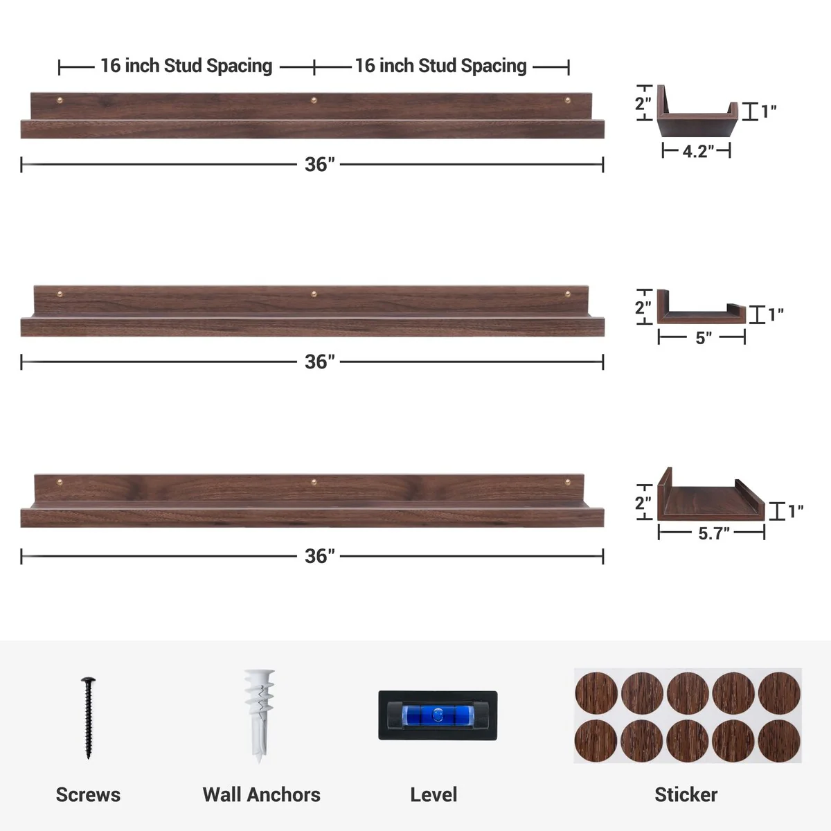 Picture Ledge Shelf, Floating Shelves Wall Mounted Set of 3