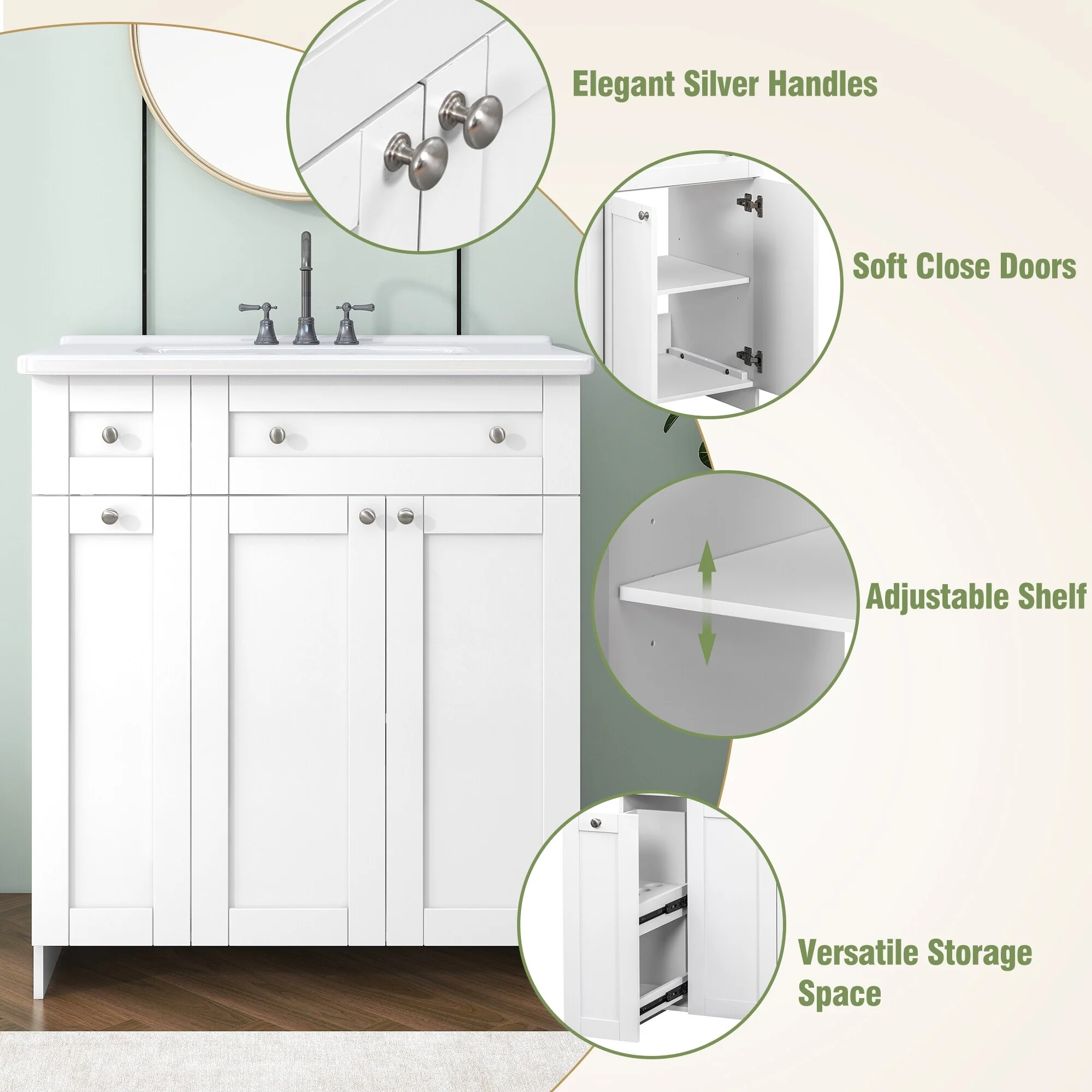 30-Inch Black Bathroom Vanity with Ceramic Sink